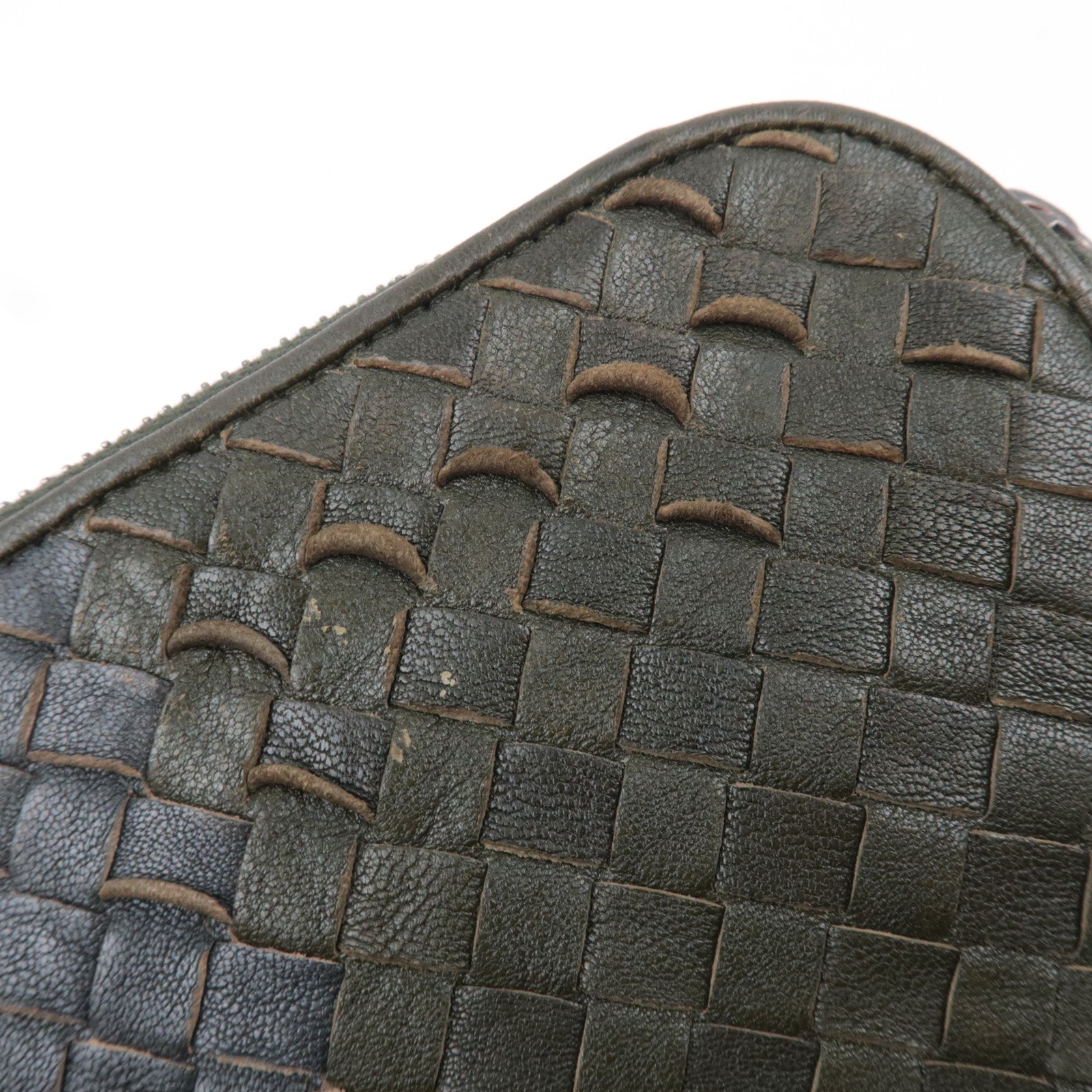 BOTTEGA VENETA Leather Intrecciato Clutch Bag Black Navy Green
