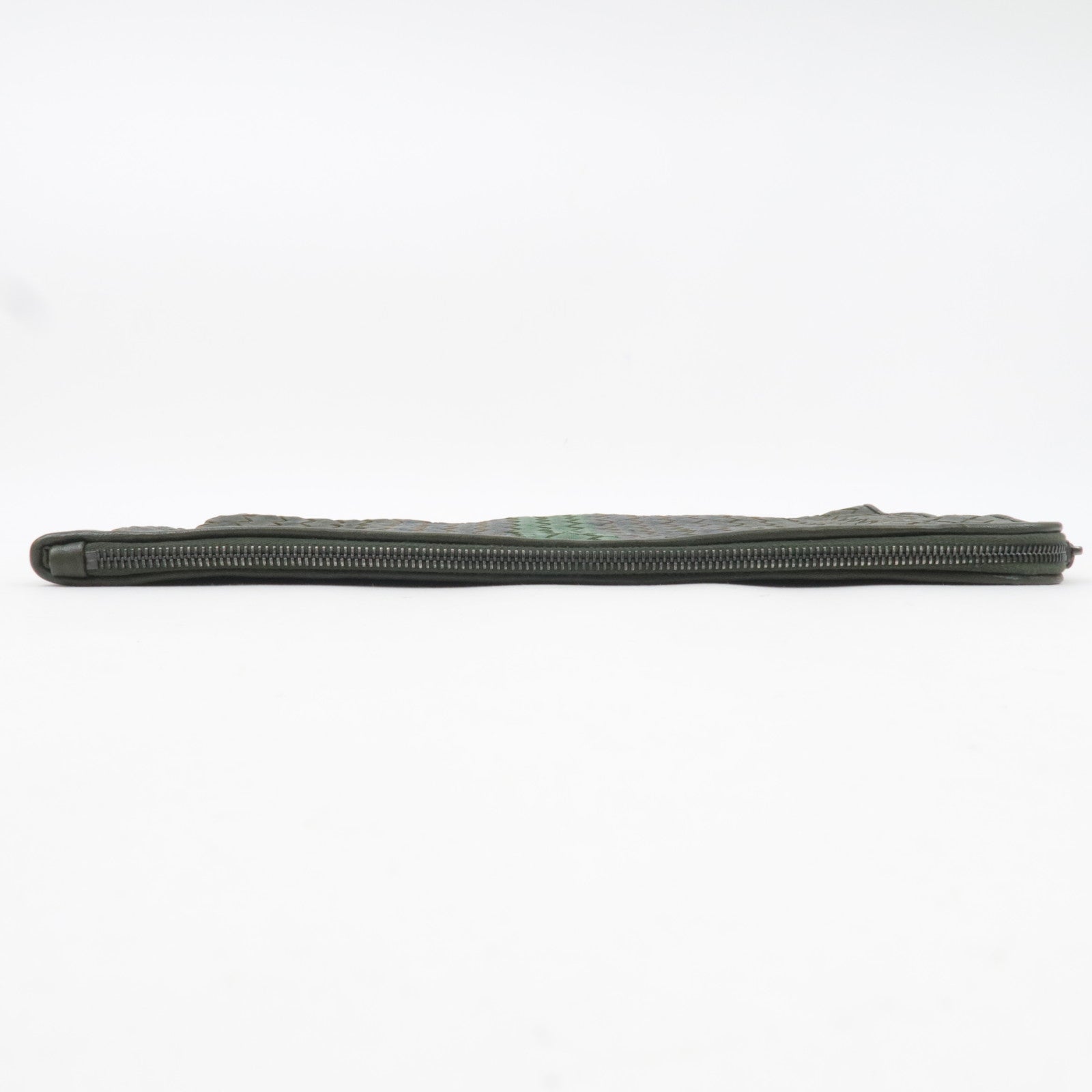 BOTTEGA VENETA Leather Intrecciato Clutch Bag Black Navy Green