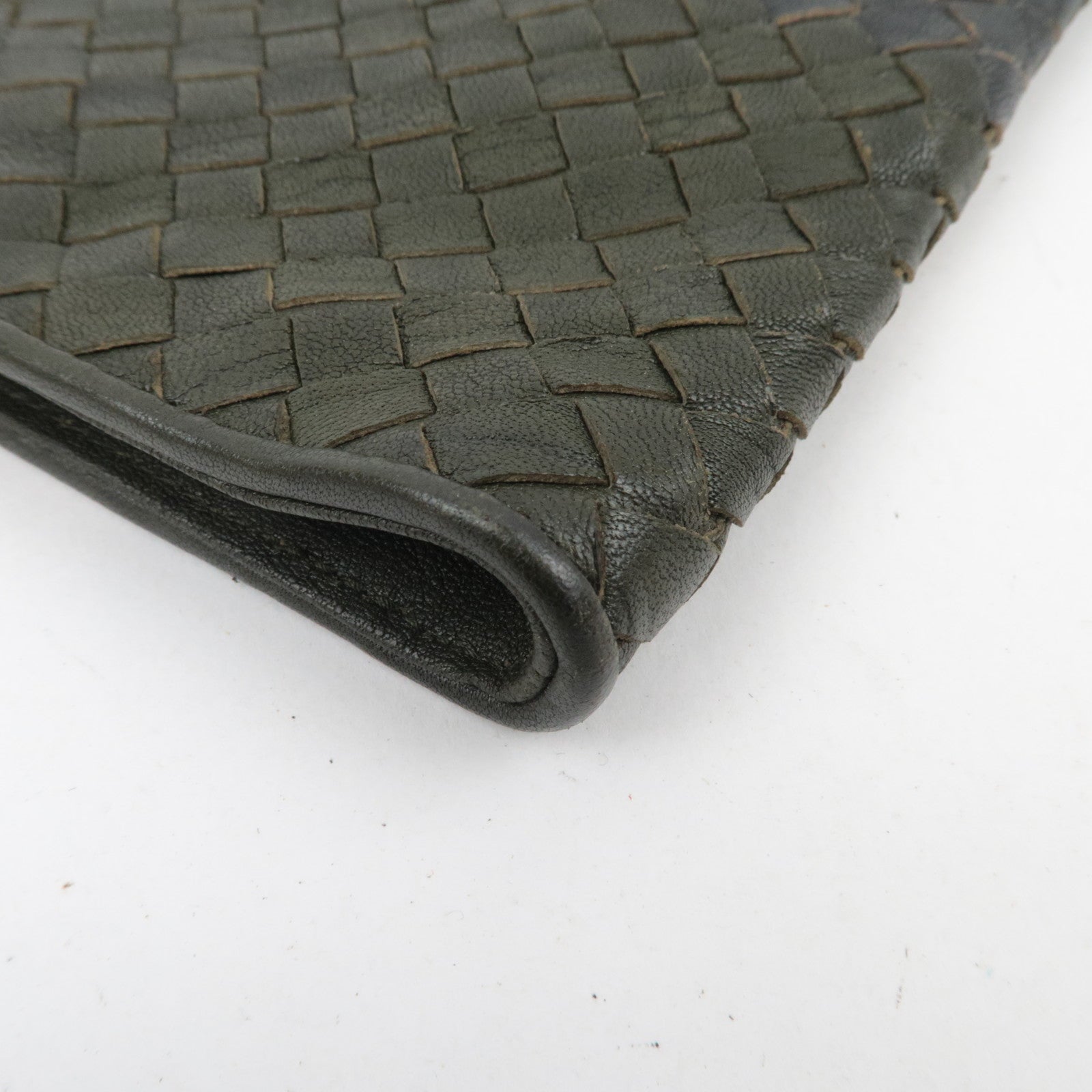 BOTTEGA VENETA Leather Intrecciato Clutch Bag Black Navy Green