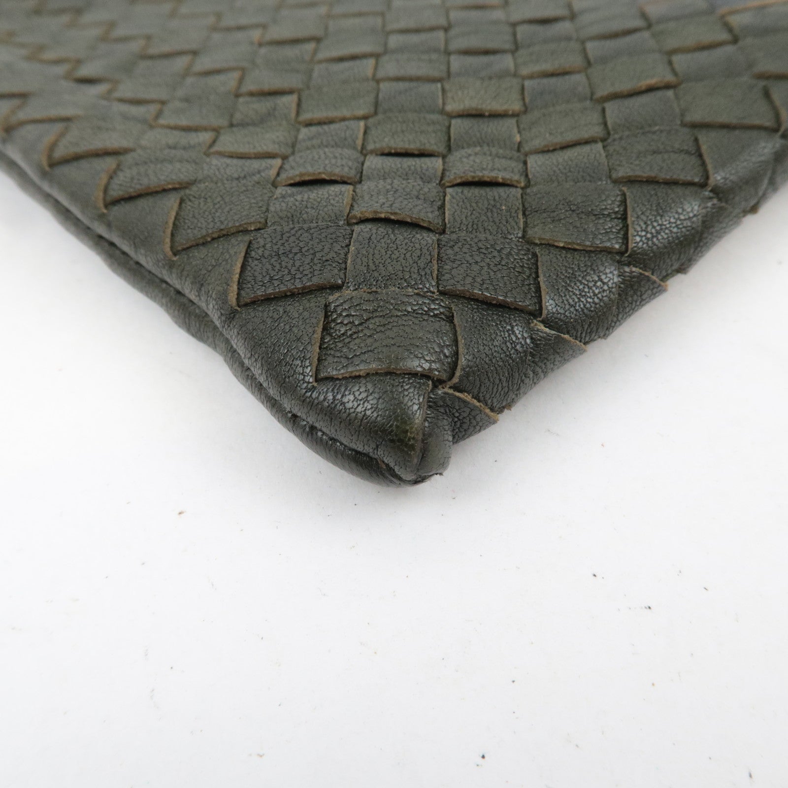 BOTTEGA VENETA Leather Intrecciato Clutch Bag Black Navy Green