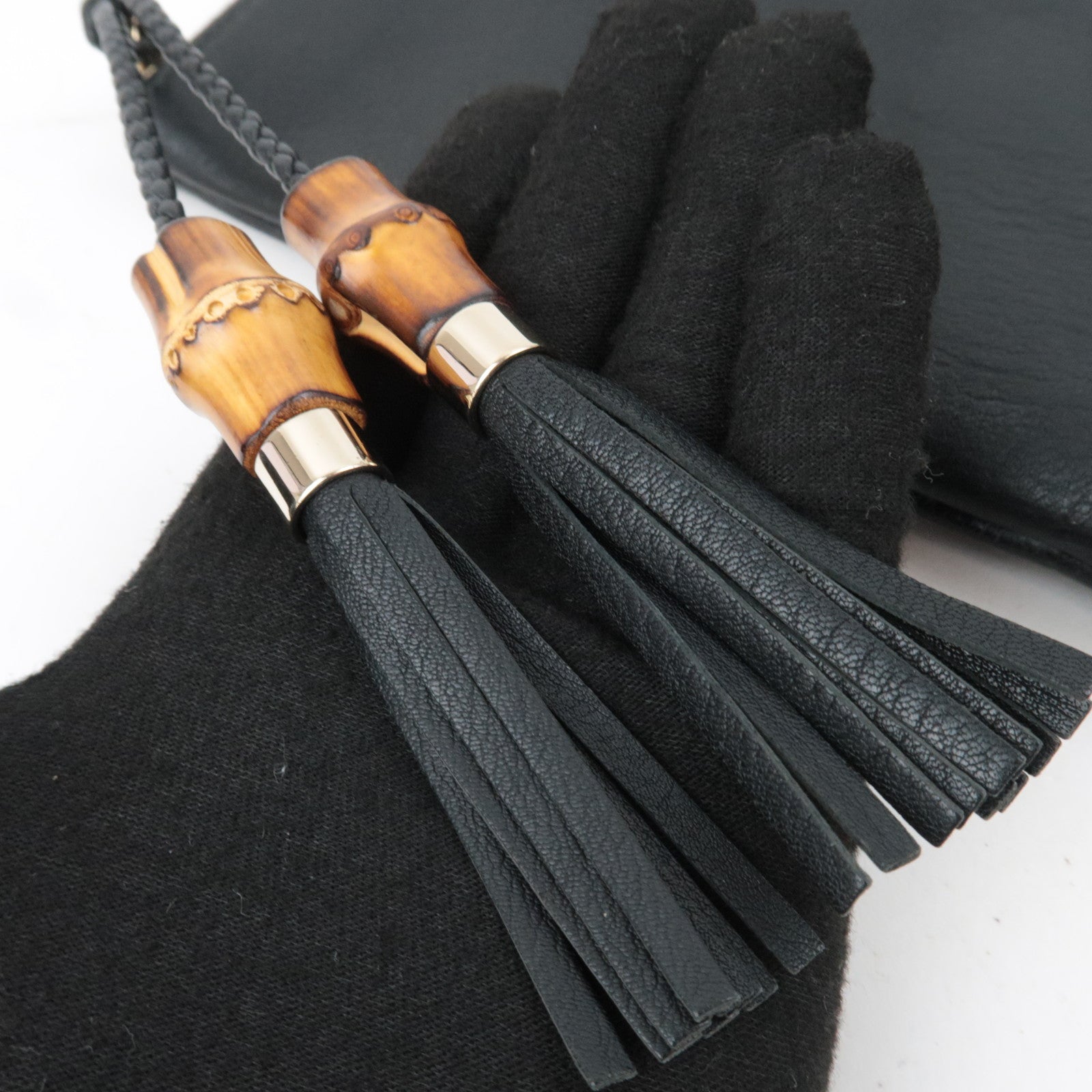 GUCCI Bamboo Leather Clutch Bag Black 376858