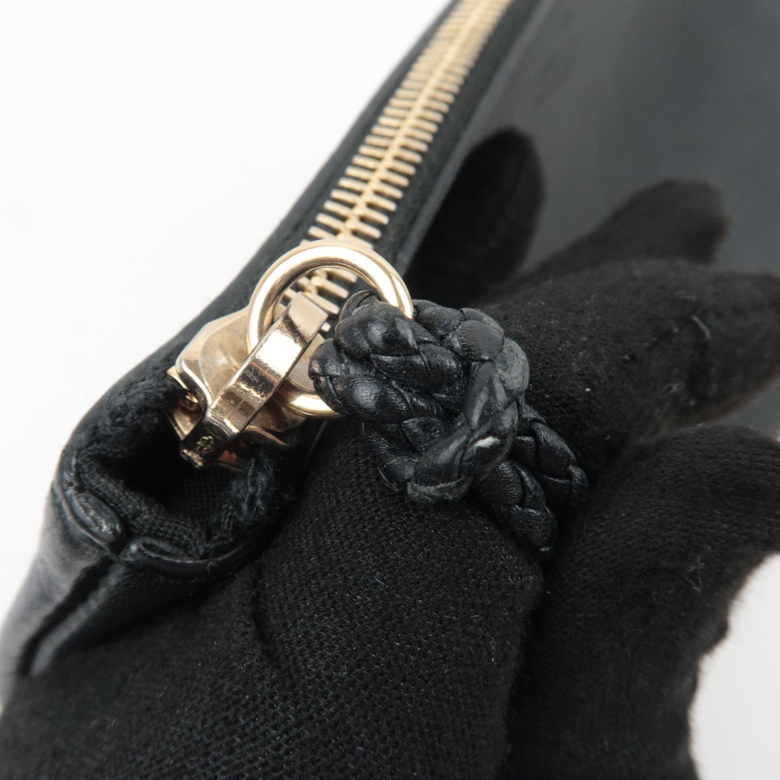 GUCCI Bamboo Leather Clutch Bag Black 376858