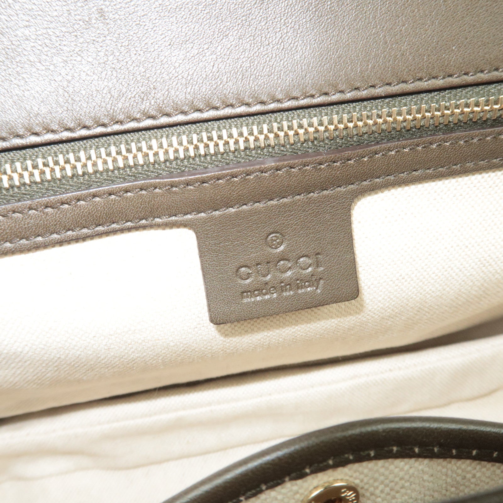 GUCCI New Bamboo Diamante 2Way Leather Handbag Beige Khaki 254884