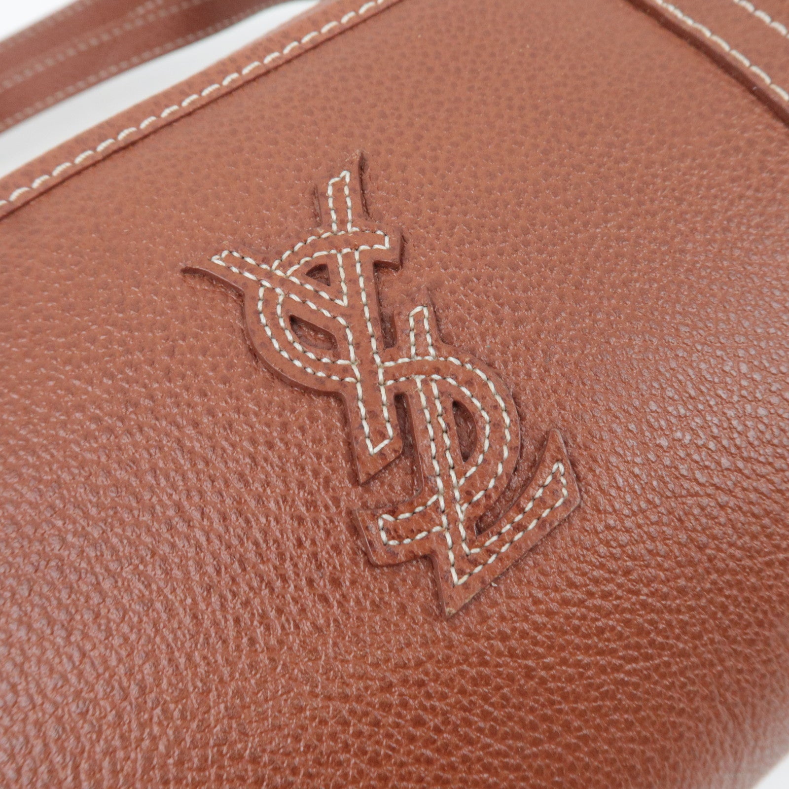 SAINT LAURENT YSL Logo Leather Handbag Brown