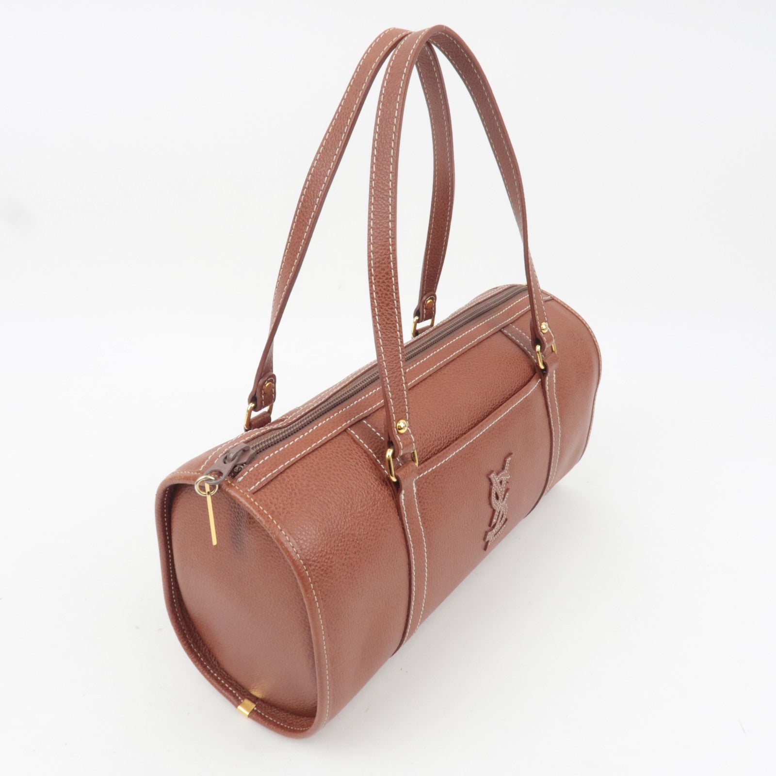 SAINT LAURENT YSL Logo Leather Handbag Brown