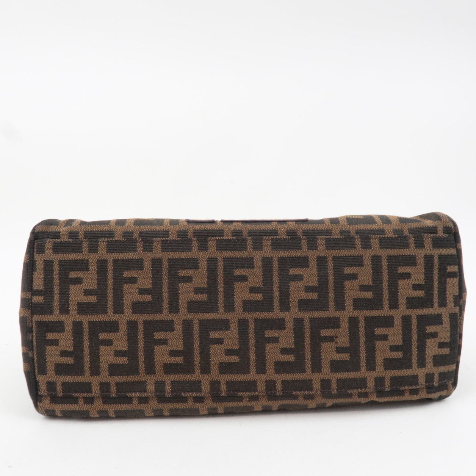 FENDI Etonico Zucca Canvas Leather Handbag Brown Purple 8BN157