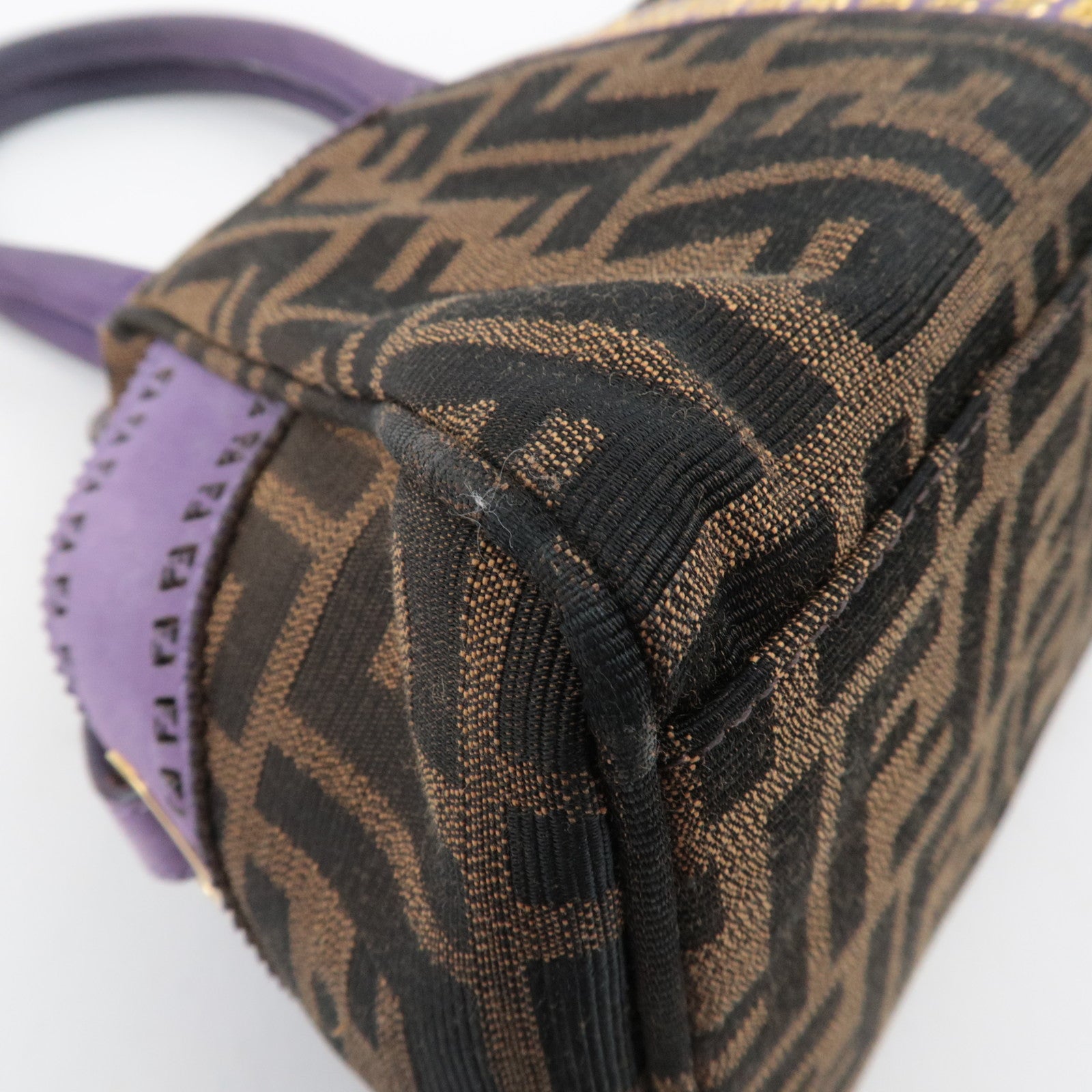 FENDI Etonico Zucca Canvas Leather Handbag Brown Purple 8BN157