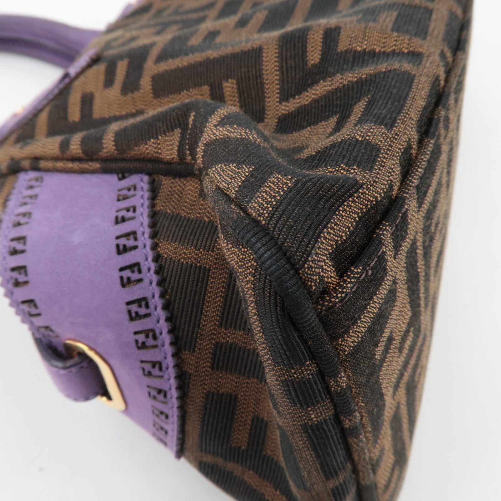 FENDI Etonico Zucca Canvas Leather Handbag Brown Purple 8BN157