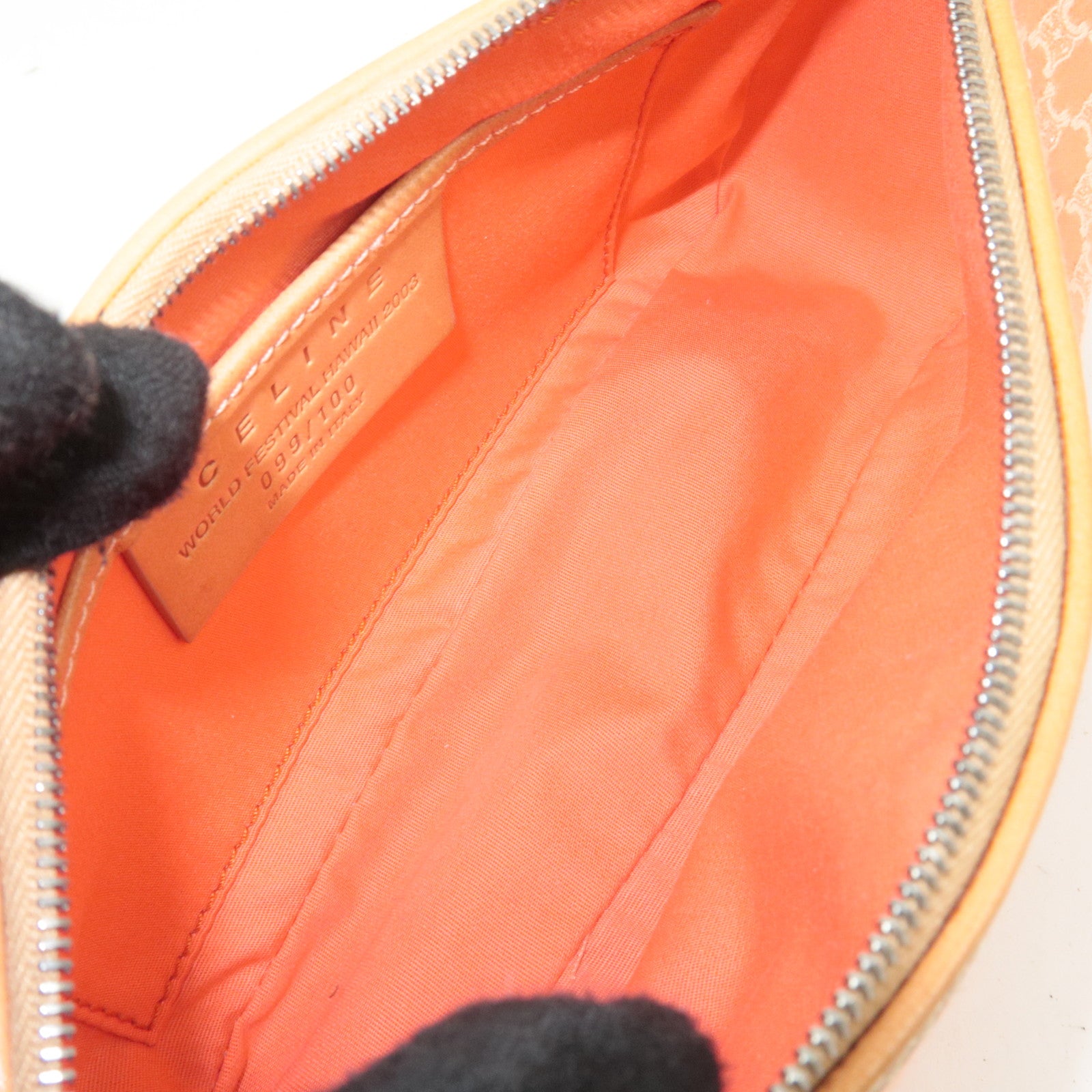 CELINE Macadam Canvas Shoulder Bag Orange Brown
