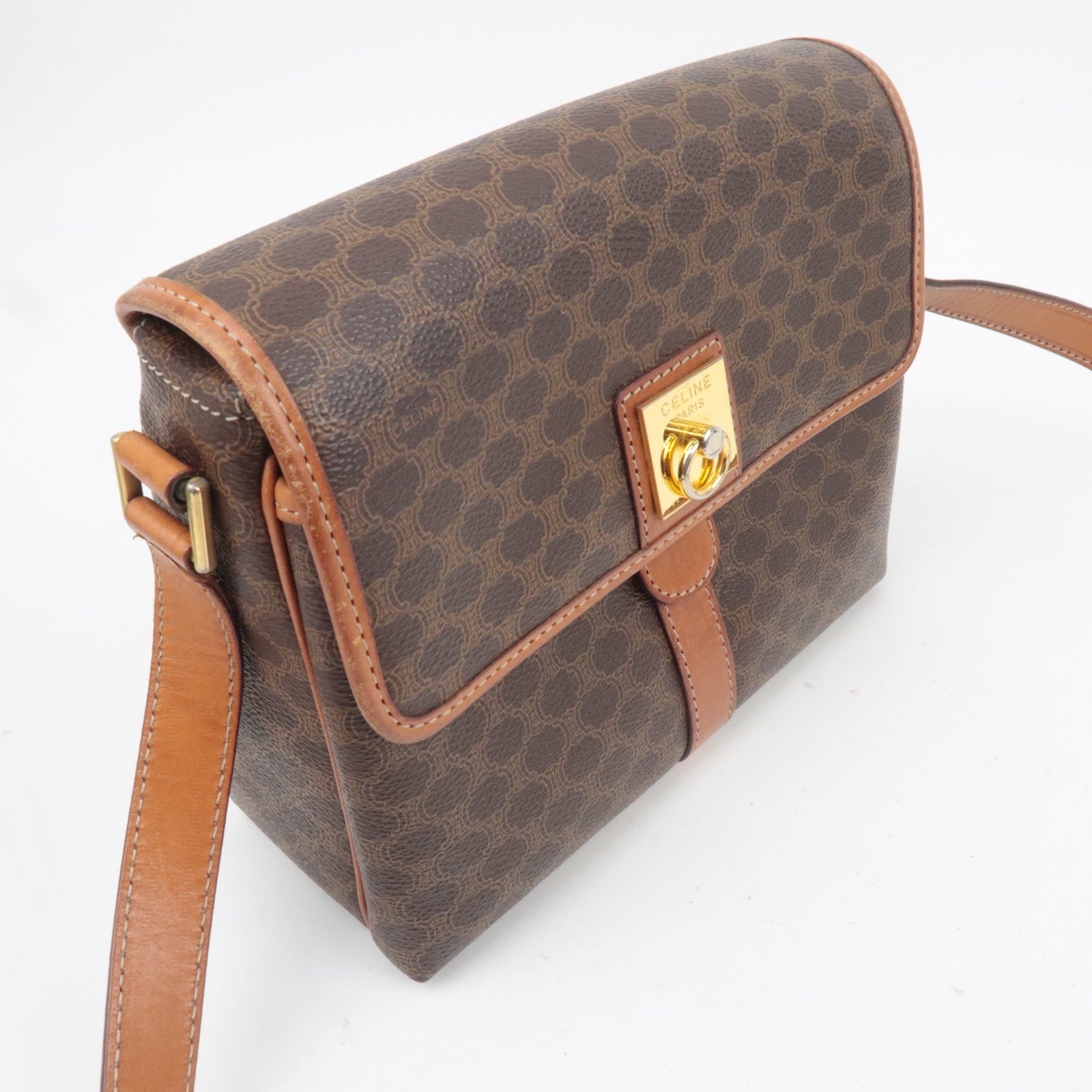 CELINE Macadam PVC Leather Shoulder Bag Brown
