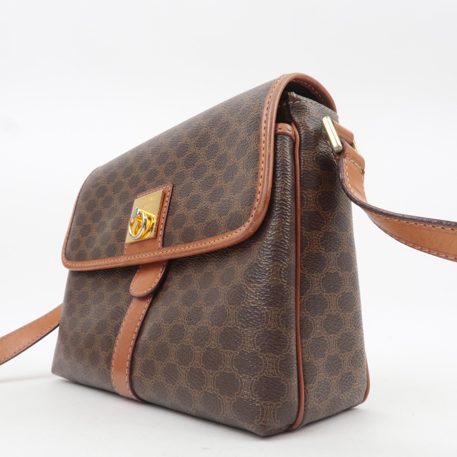 CELINE Macadam PVC Leather Shoulder Bag Brown