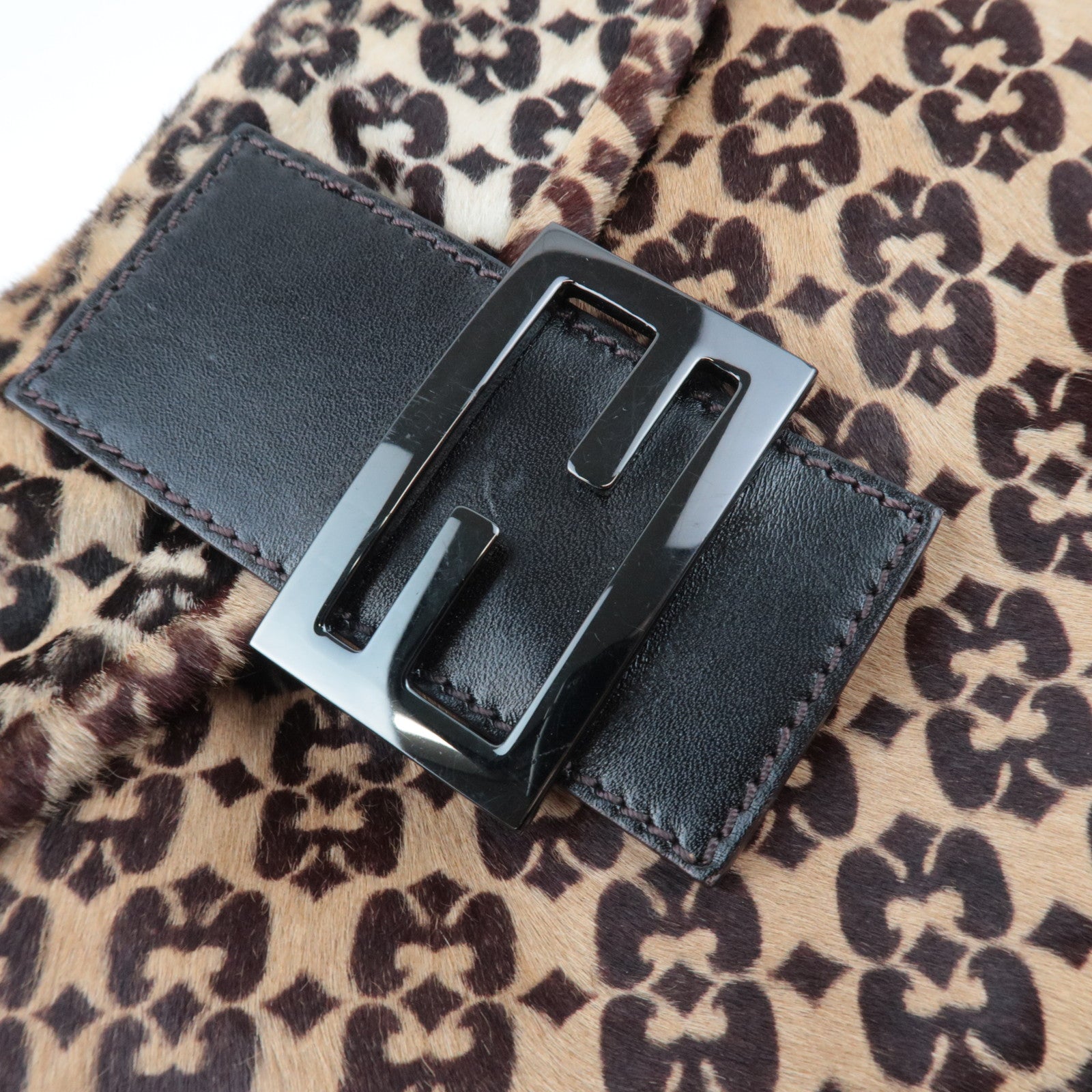 FENDI Geometric Calf hair Shoulder Bag Brown 8BR002
