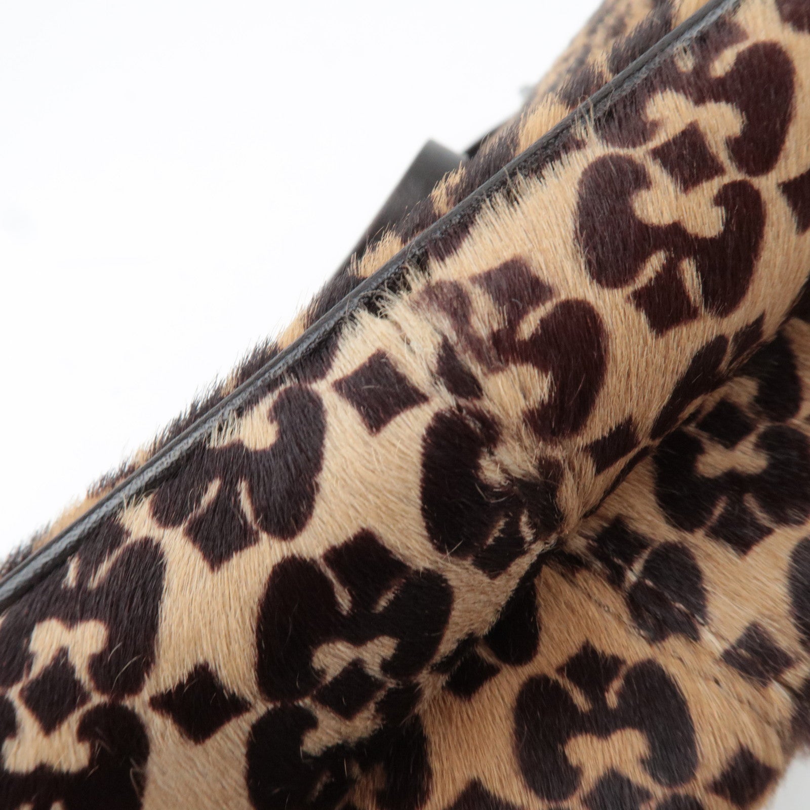 FENDI Geometric Calf hair Shoulder Bag Brown 8BR002