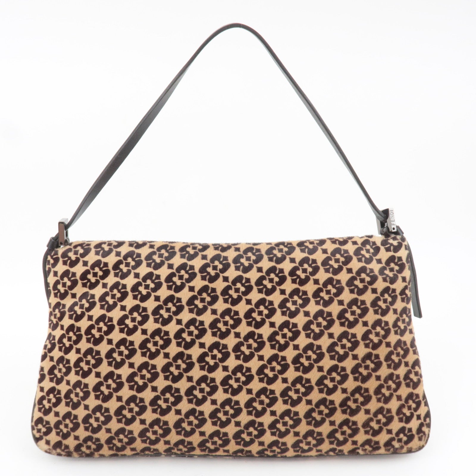FENDI Geometric Calf hair Shoulder Bag Brown 8BR002