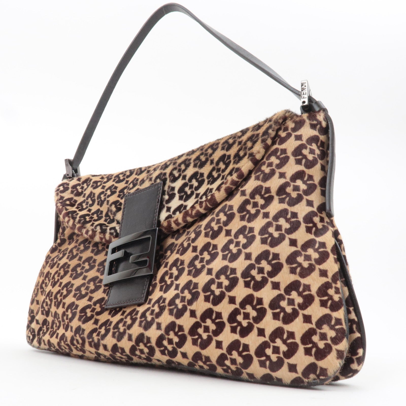 FENDI Geometric Calf hair Shoulder Bag Brown 8BR002