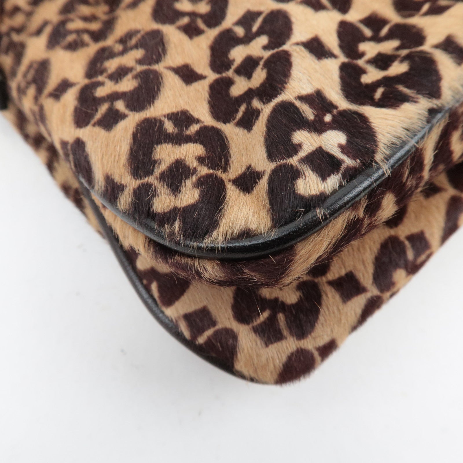 FENDI Geometric Calf hair Shoulder Bag Brown 8BR002