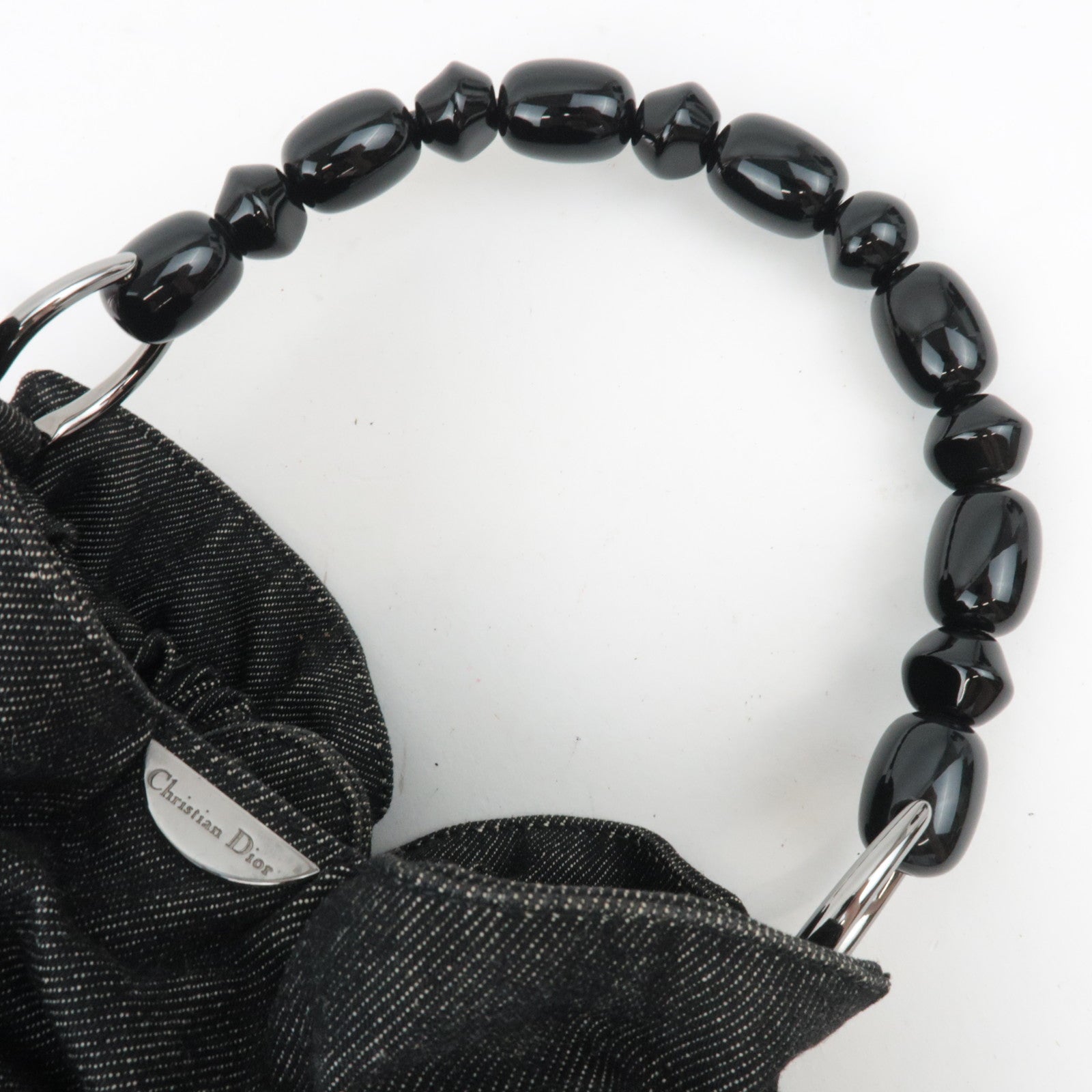 Christian Dior Maris Pearl Denim Handbag Black