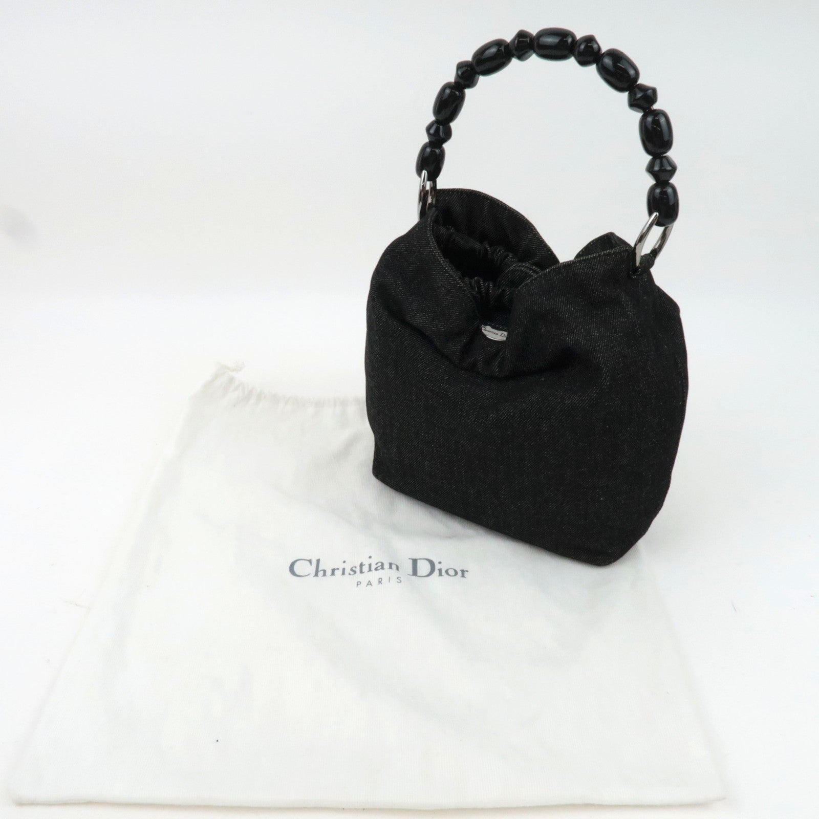 Christian Dior Maris Pearl Denim Handbag Black