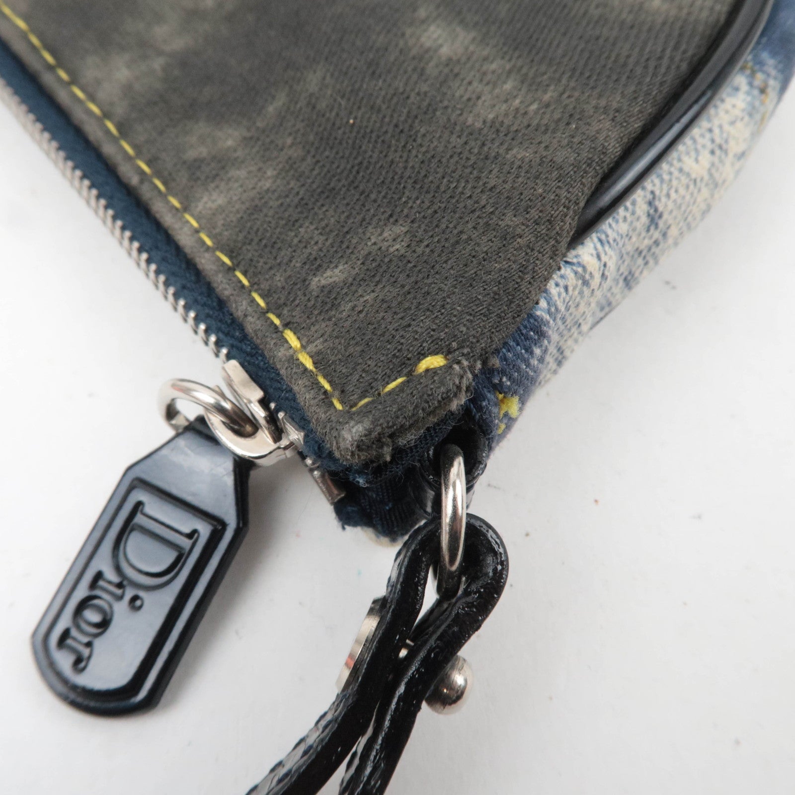 Christian Dior Speedway Denim Mini Saddle bag Canvas Patent Handbag Blue Gray