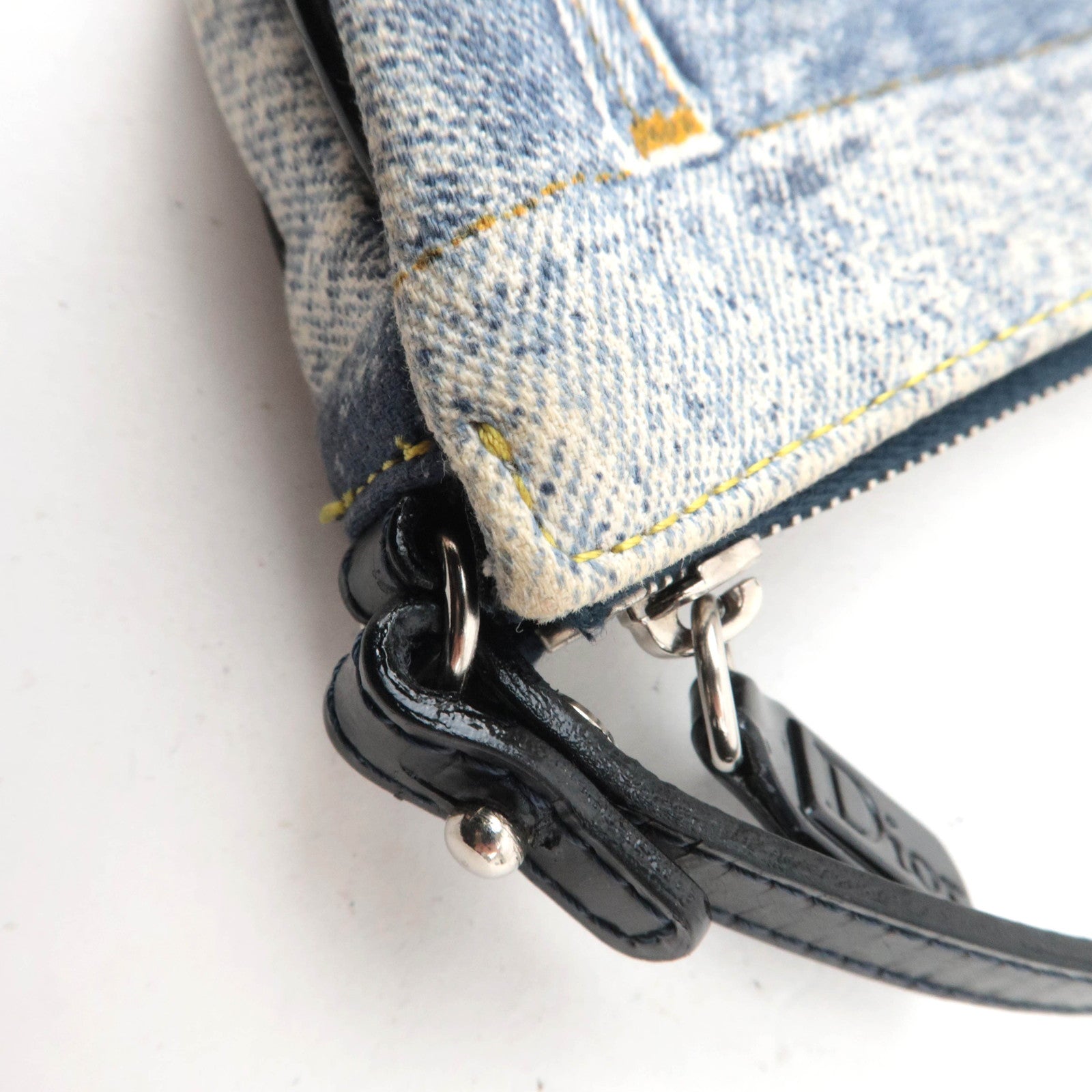 Christian Dior Speedway Denim Mini Saddle bag Canvas Patent Handbag Blue Gray