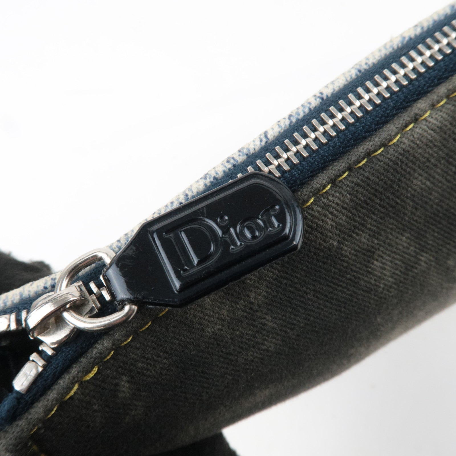 Christian Dior Speedway Denim Mini Saddle bag Canvas Patent Handbag Blue Gray