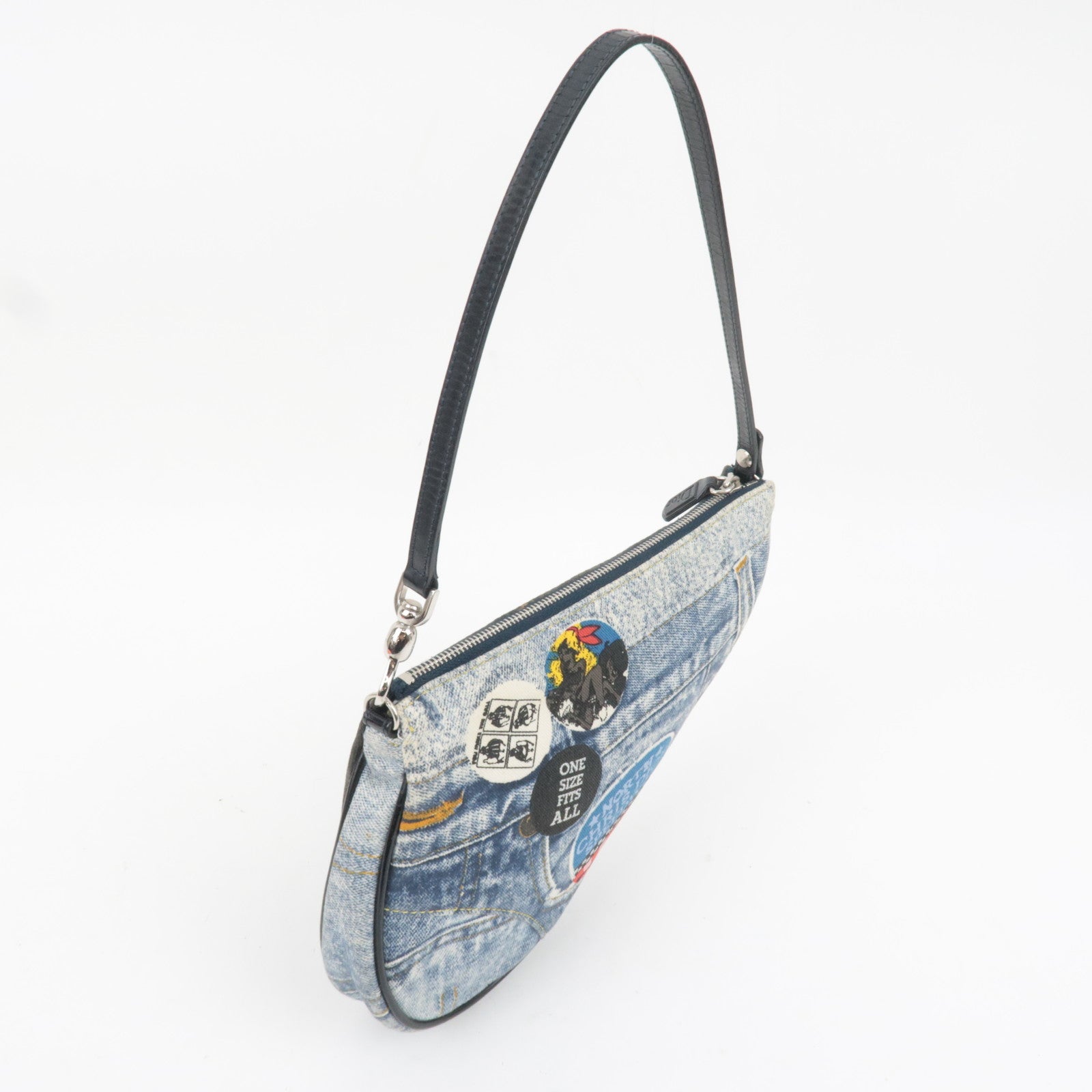 Christian Dior Speedway Denim Mini Saddle bag Canvas Patent Handbag Blue Gray