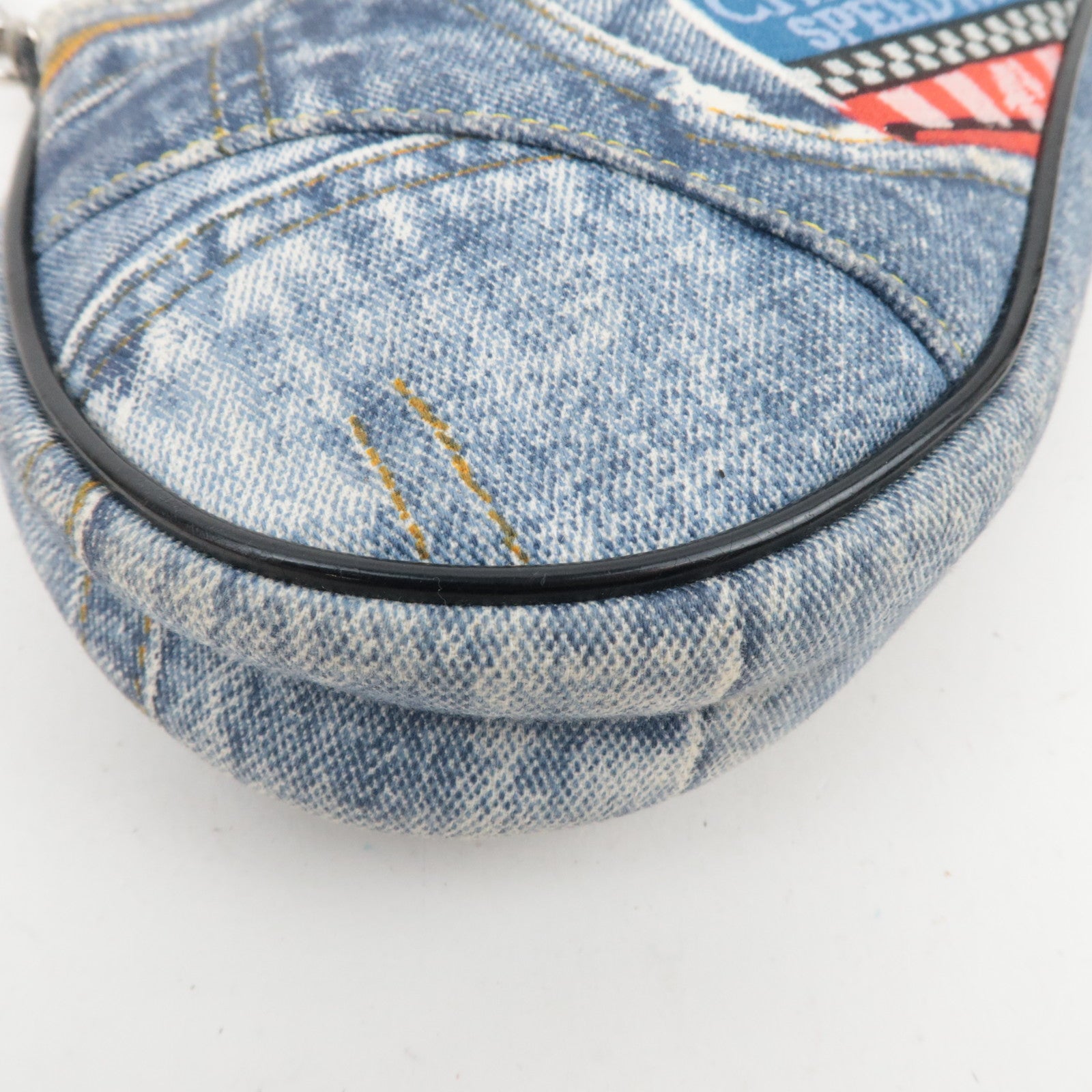 Christian Dior Speedway Denim Mini Saddle bag Canvas Patent Handbag Blue Gray