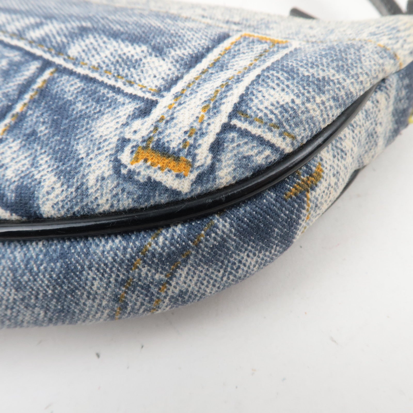 Christian Dior Speedway Denim Mini Saddle bag Canvas Patent Handbag Blue Gray