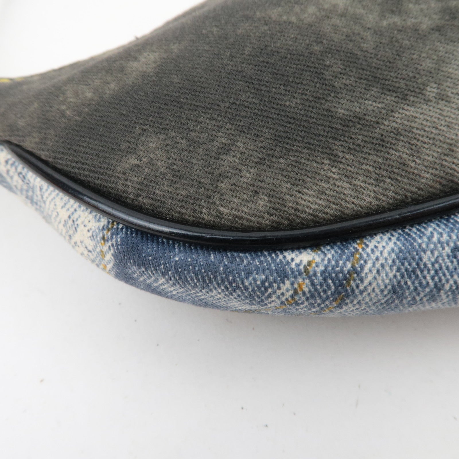 Christian Dior Speedway Denim Mini Saddle bag Canvas Patent Handbag Blue Gray