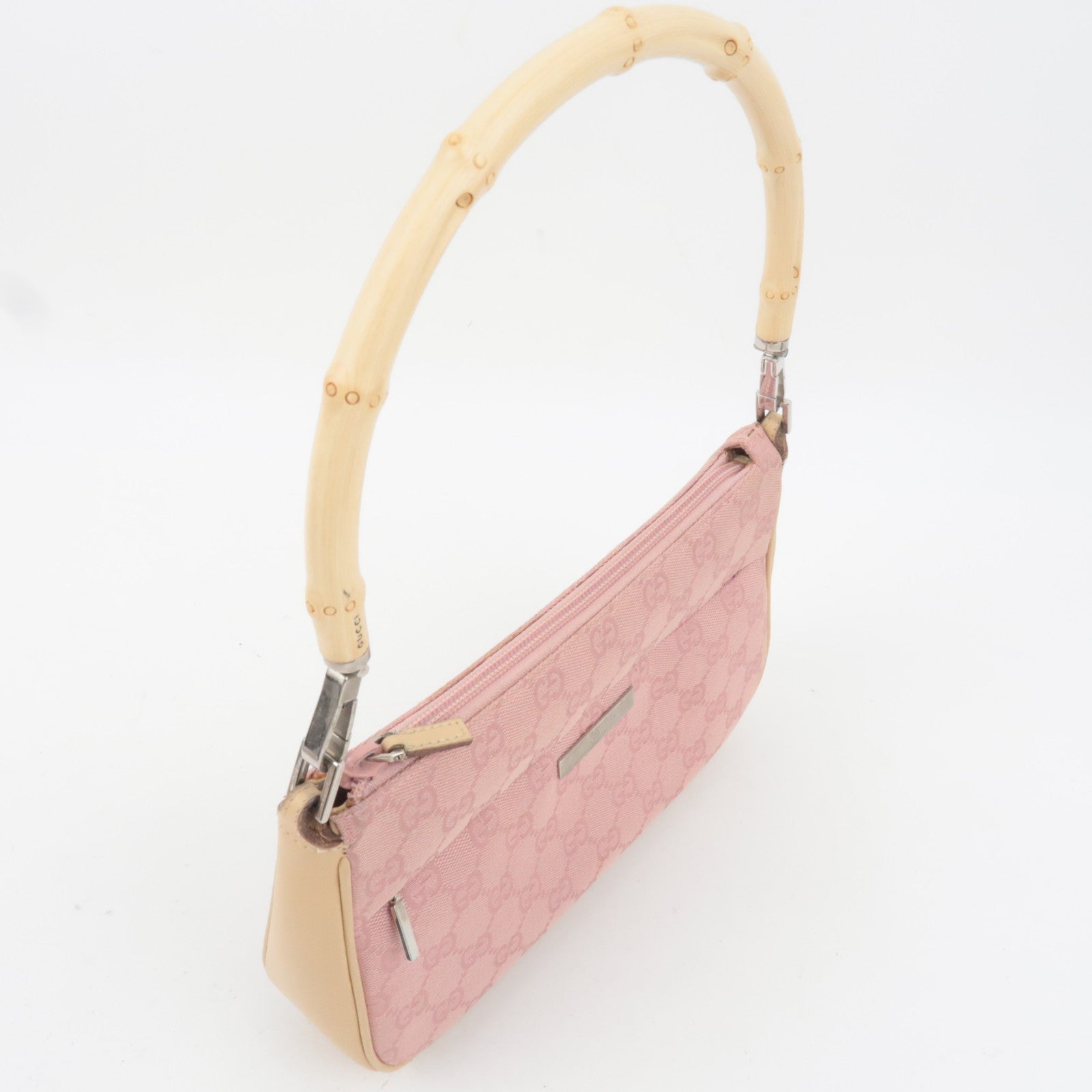 GUCCI Bamboo GG Canvas Shoulder Bag Pink Beige 001.3870