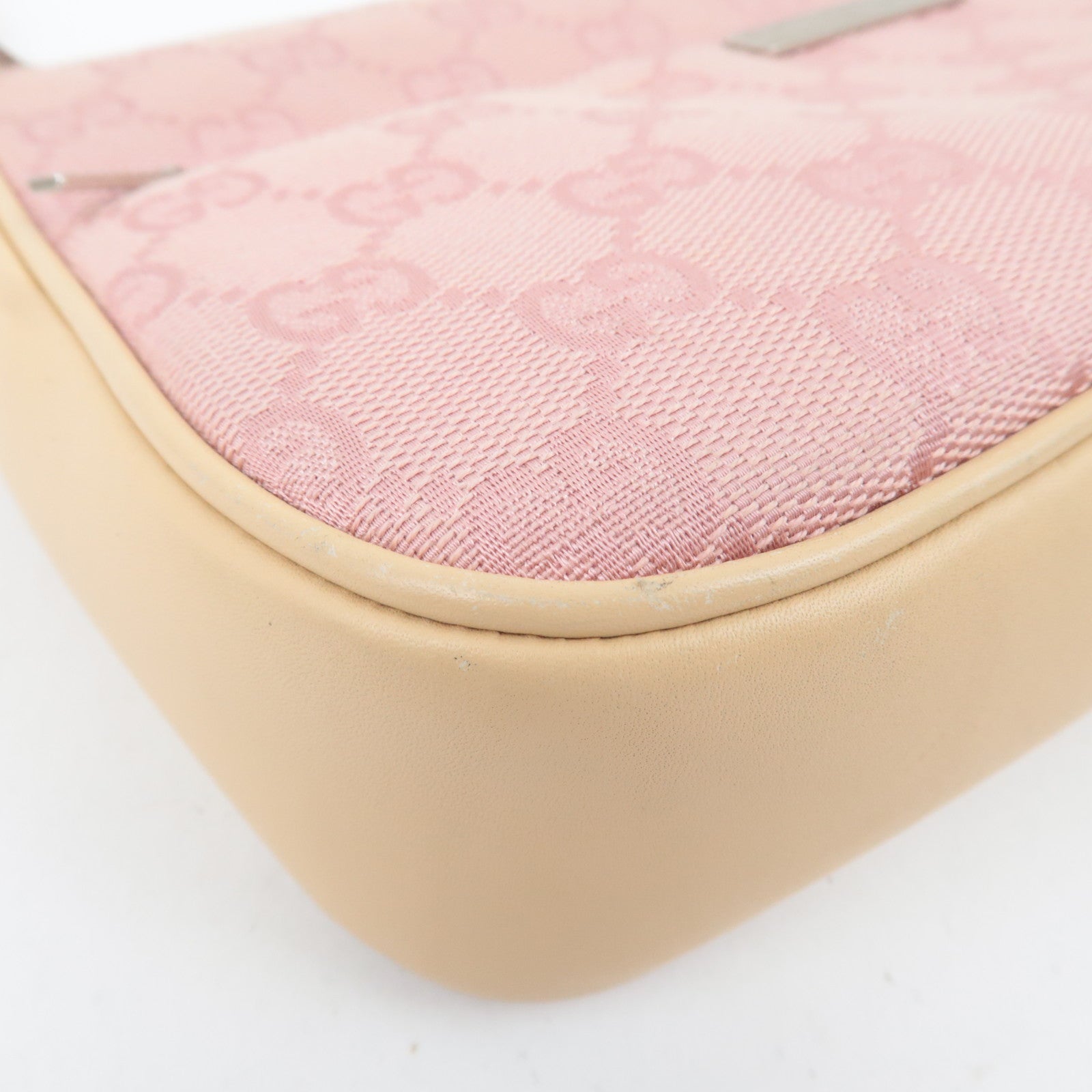 GUCCI Bamboo GG Canvas Shoulder Bag Pink Beige 001.3870