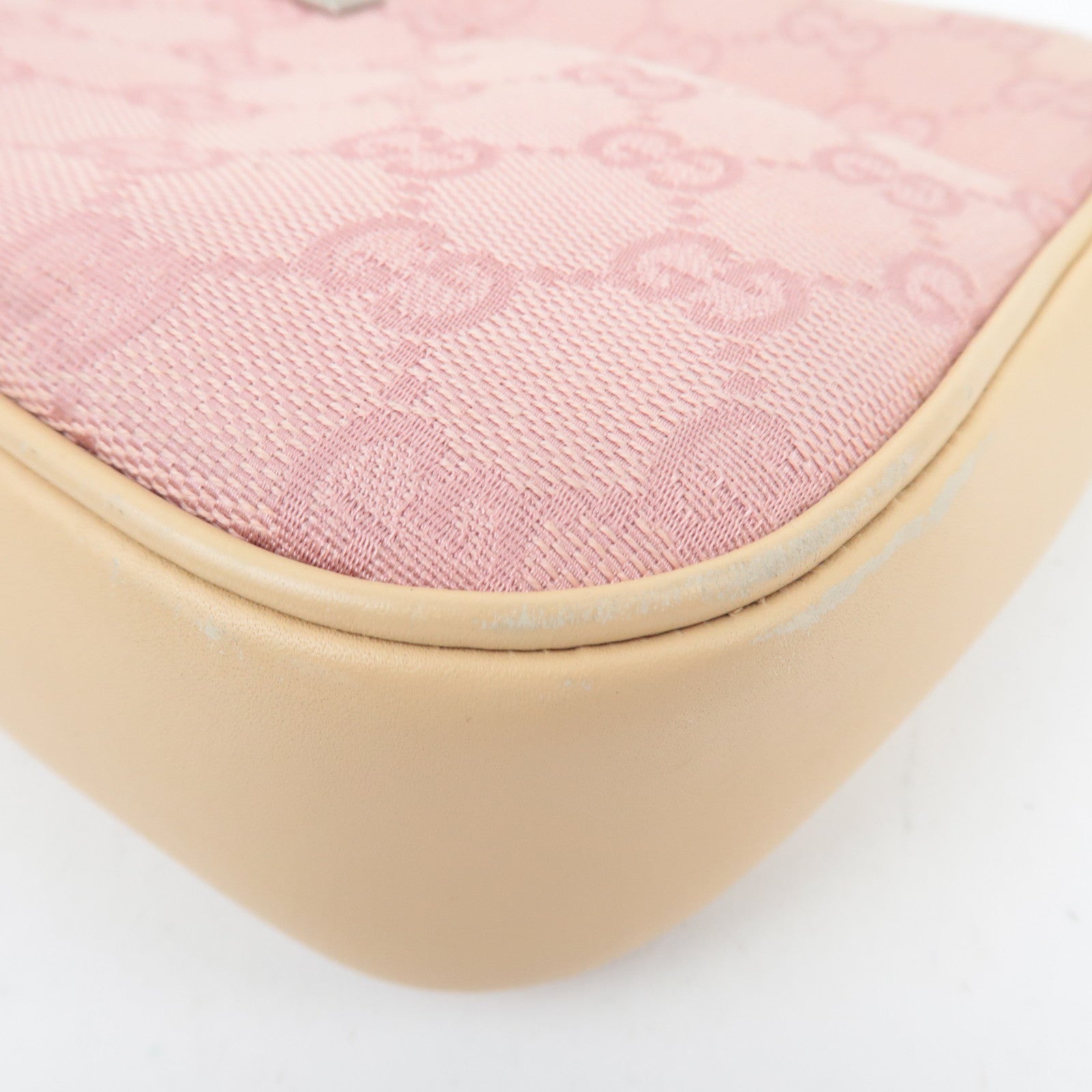 GUCCI Bamboo GG Canvas Shoulder Bag Pink Beige 001.3870