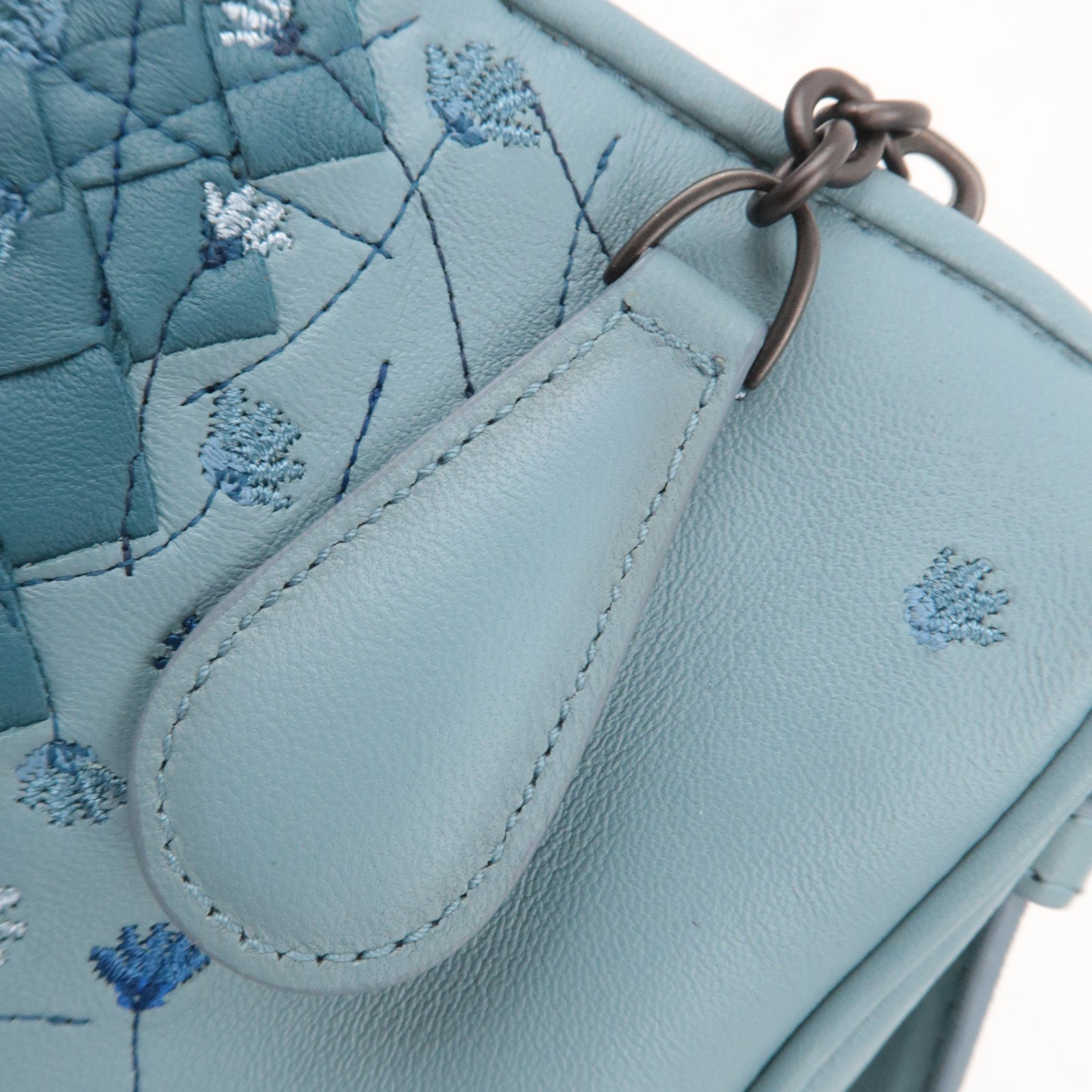BOTTEGA VENETA Intrecciato Flower Embroidered Leather Shoulder Bag Blue