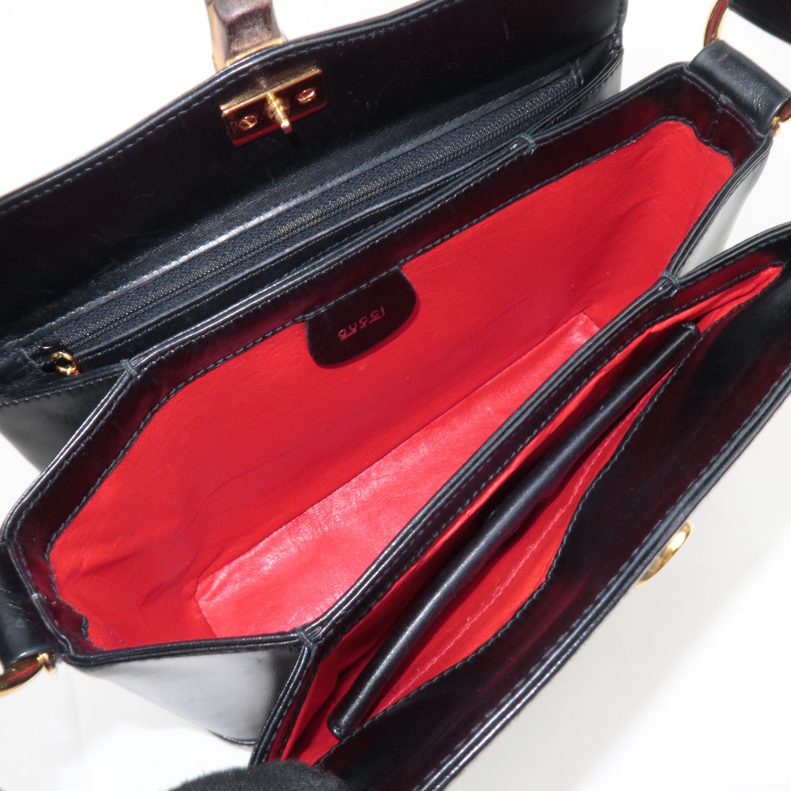 GUCCI Bamboo Turn Lock Leather Shoulder Bag Black 000.2048.0175