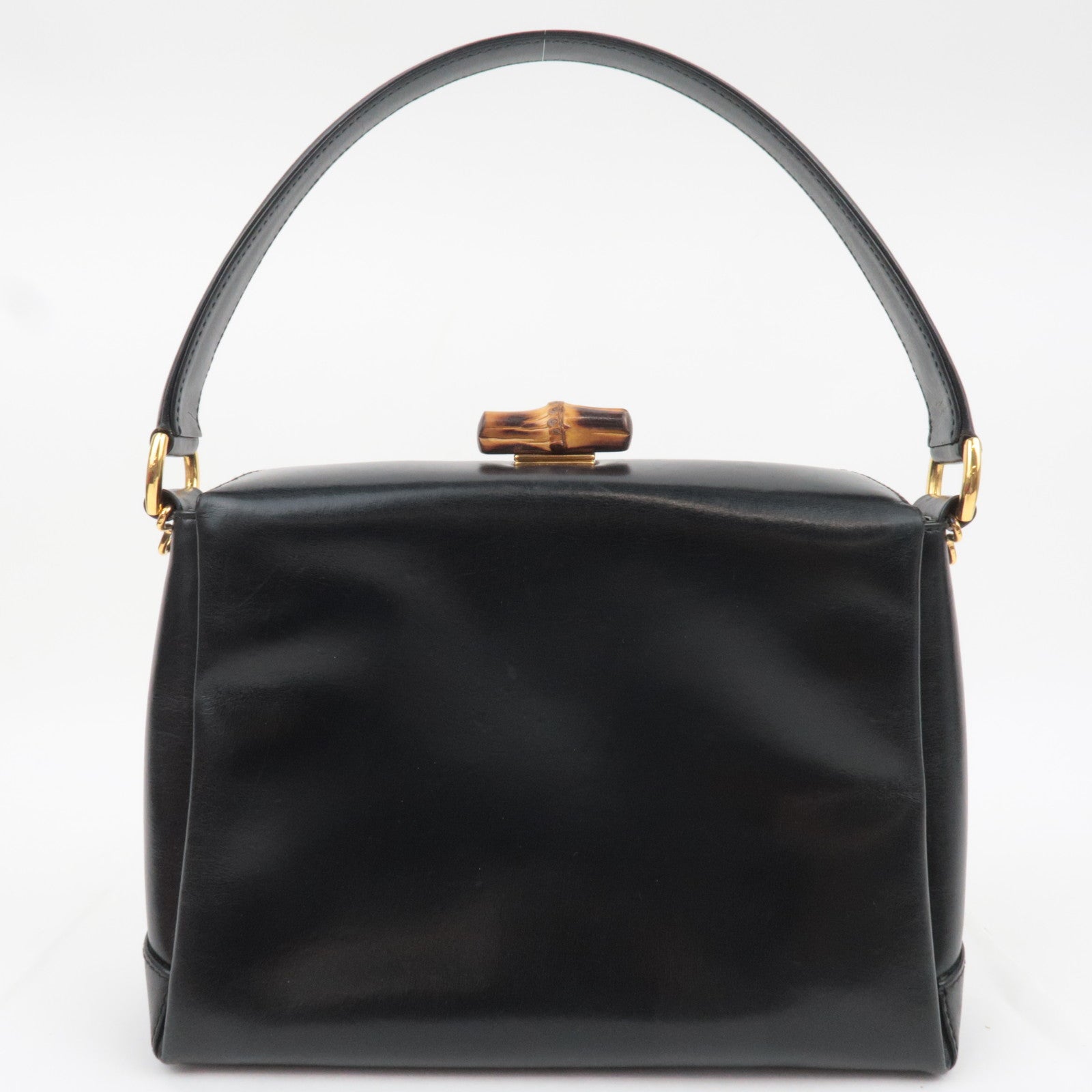 GUCCI Bamboo Turn Lock Leather Shoulder Bag Black 000.2048.0175
