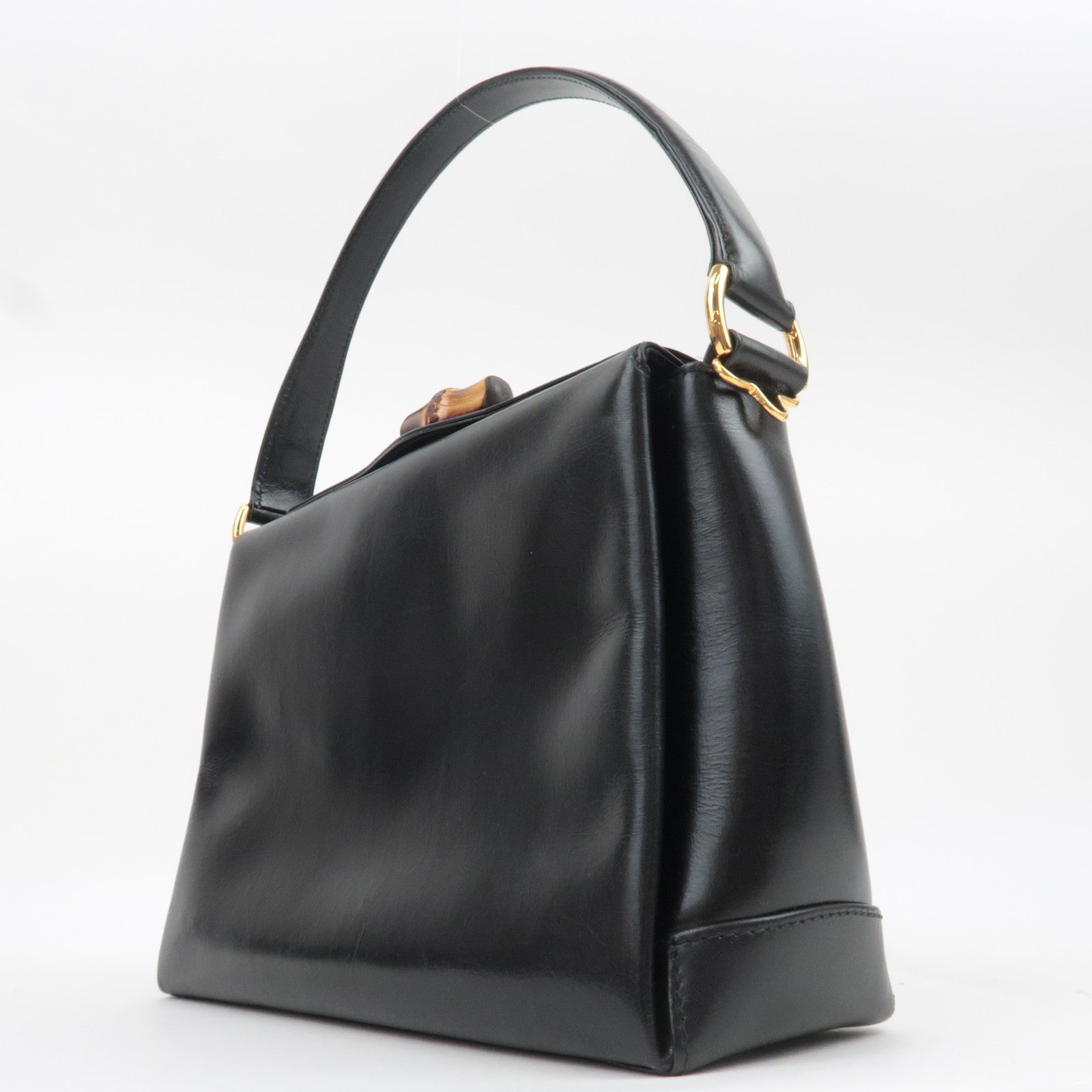 GUCCI Bamboo Turn Lock Leather Shoulder Bag Black 000.2048.0175