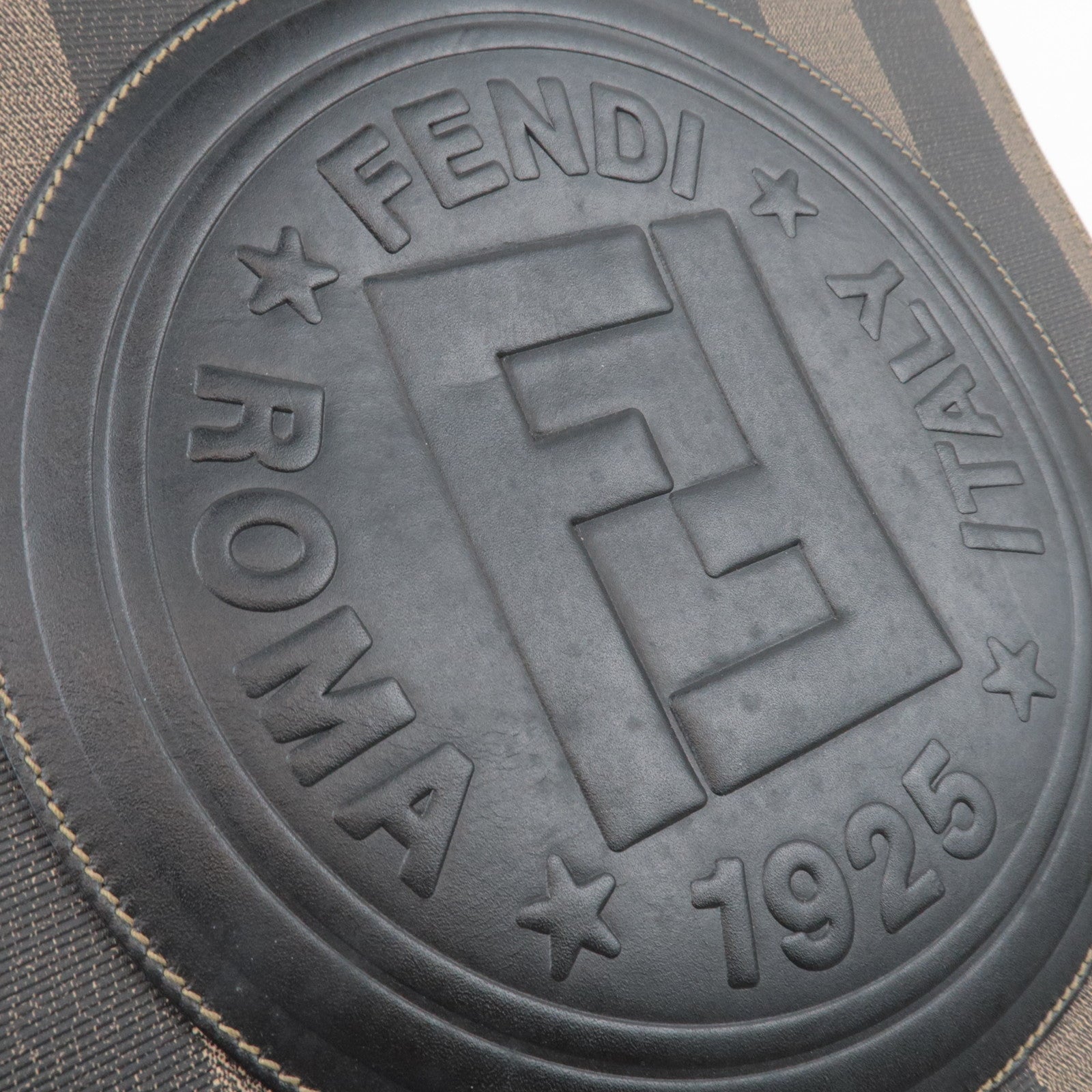FENDI Pequin PVC Leather Tote Bag Khaki Black