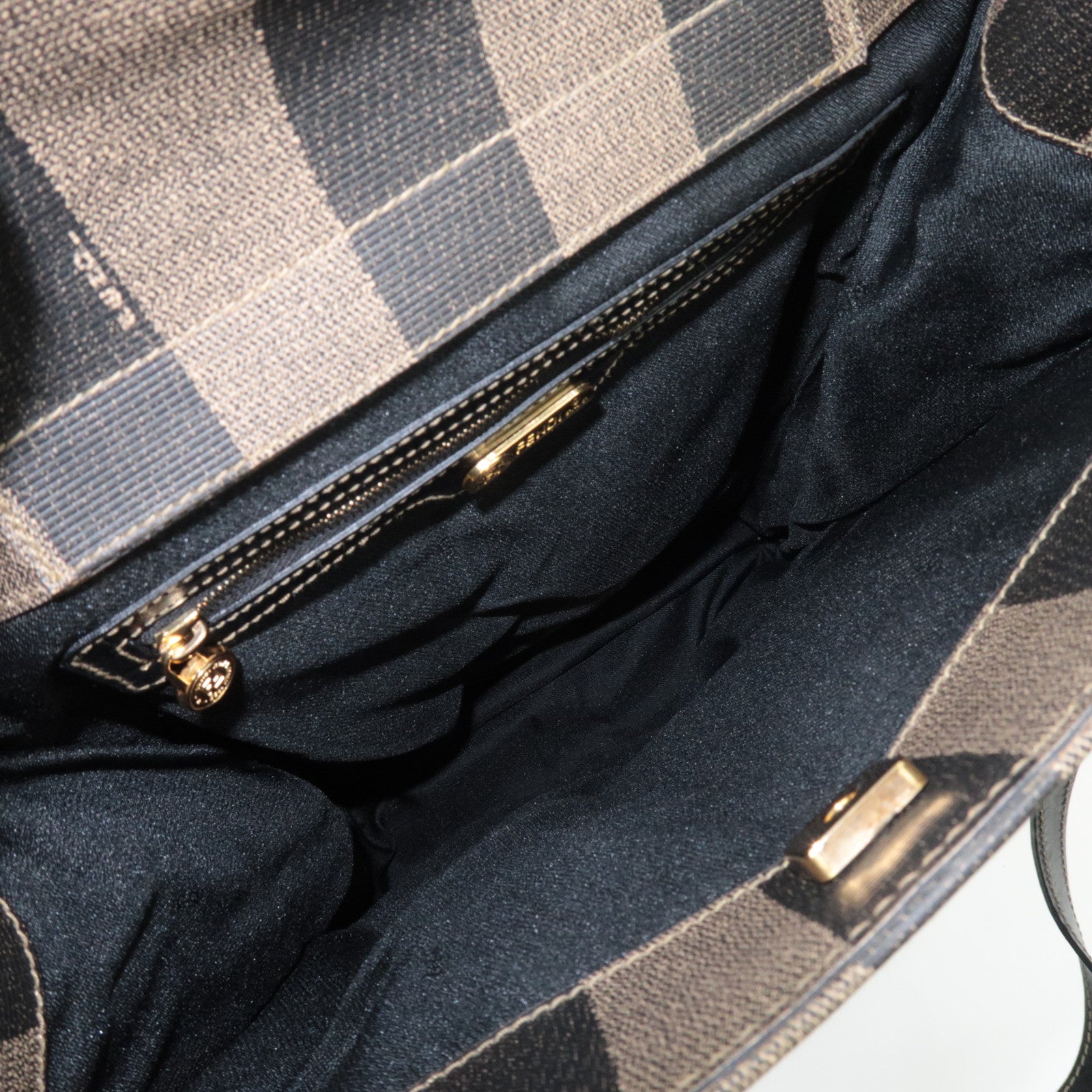 FENDI Pequin PVC Leather Tote Bag Khaki Black