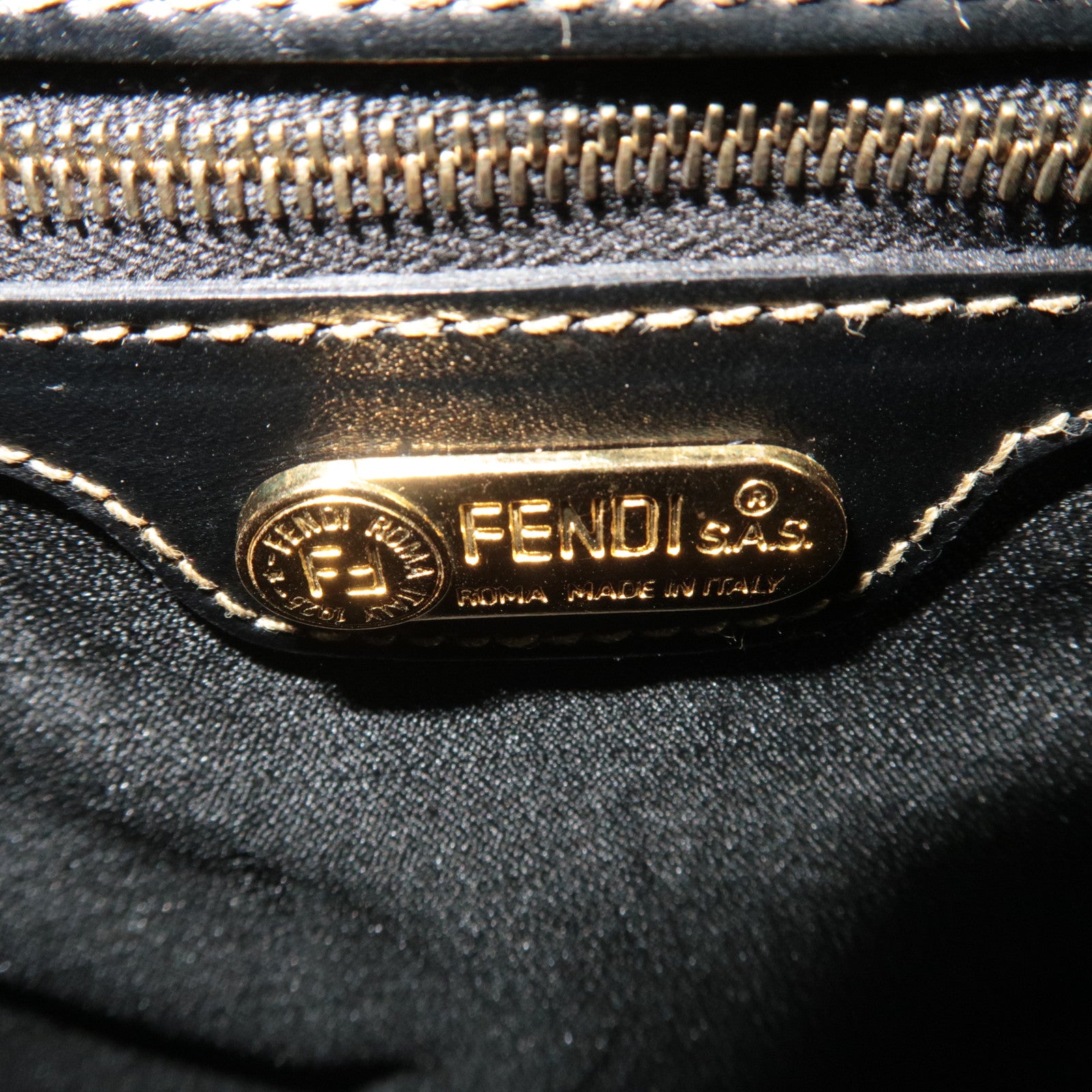FENDI Pequin PVC Leather Tote Bag Khaki Black