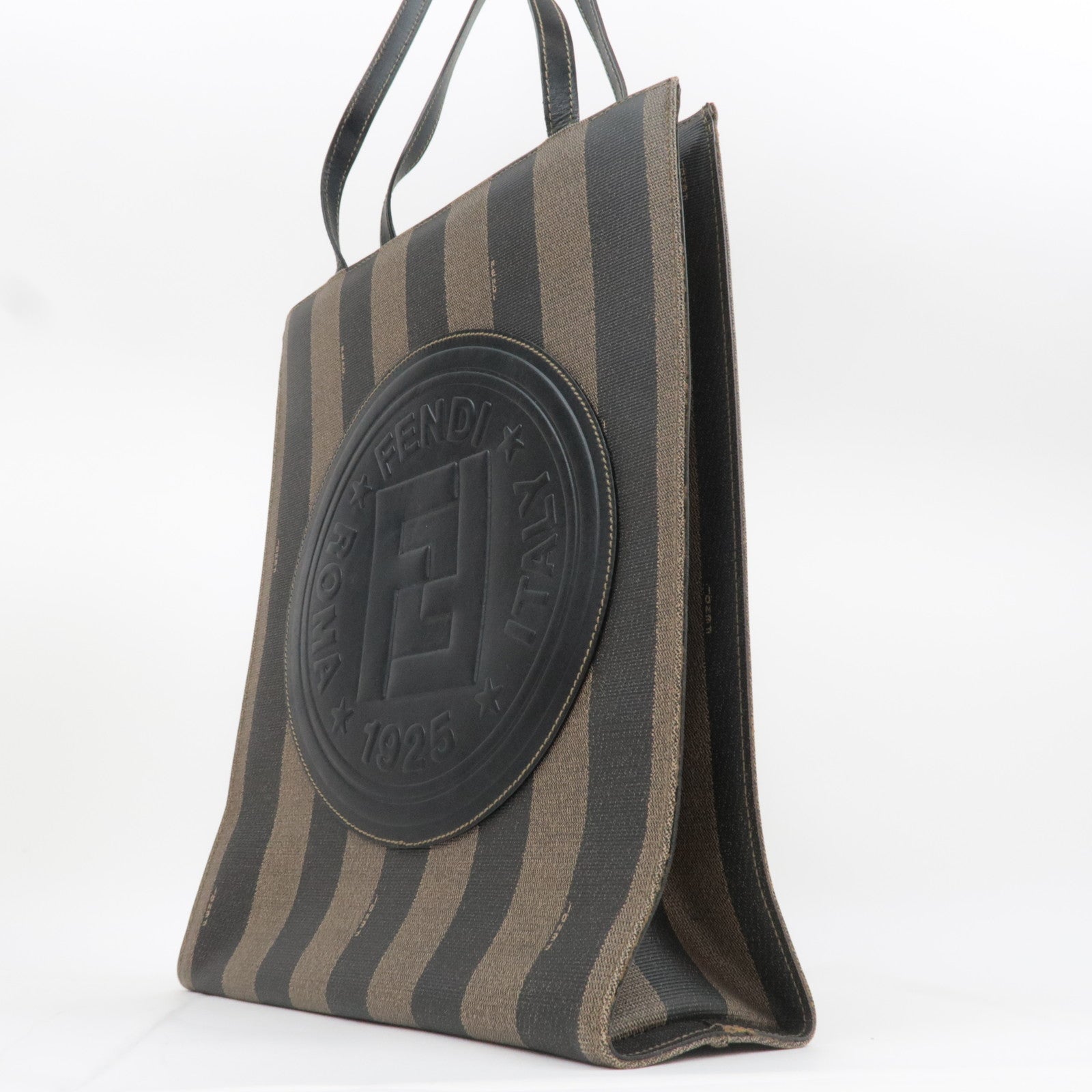 FENDI Pequin PVC Leather Tote Bag Khaki Black