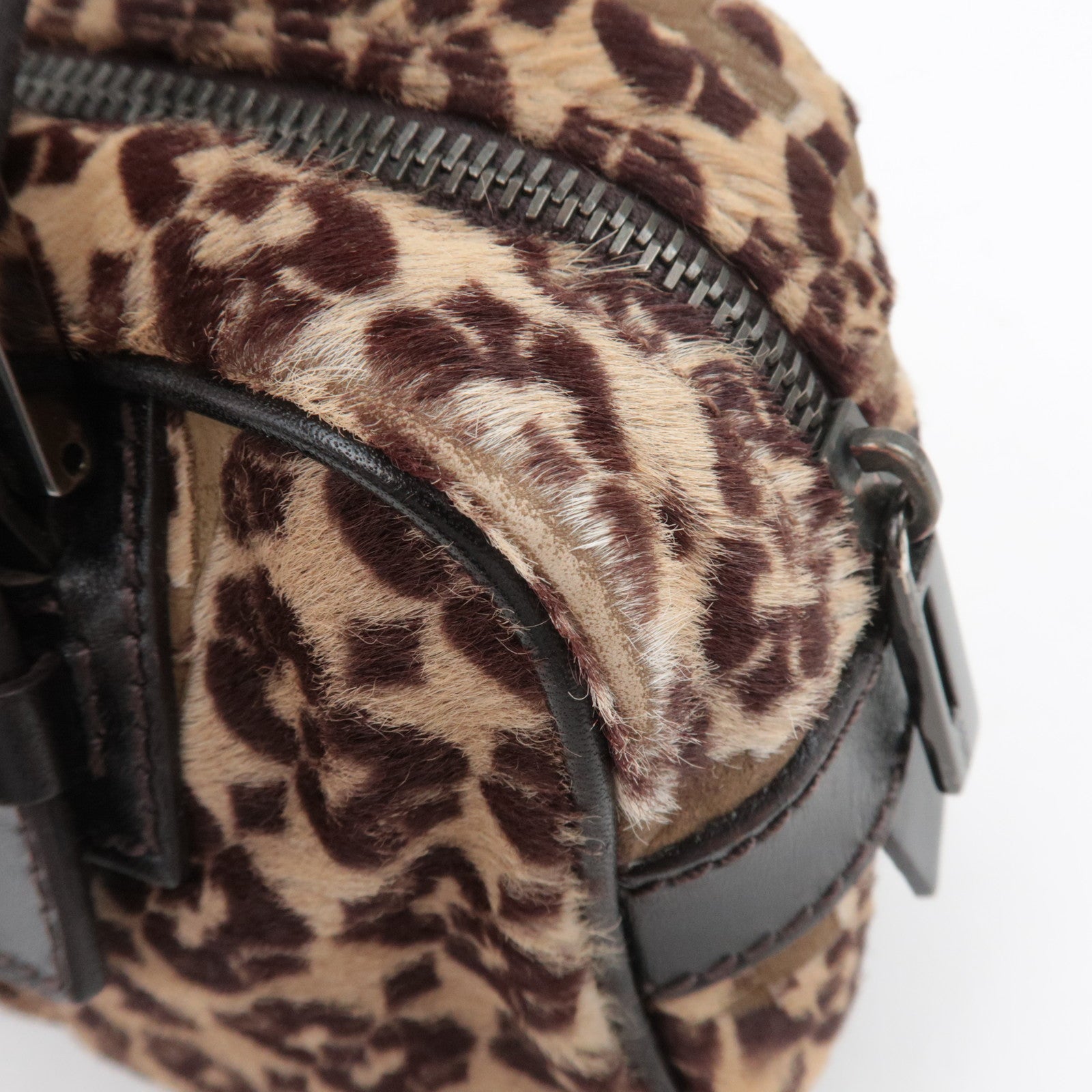 FENDI Geometric Print Calf Hair Shoulder Bag Brown 8BN004