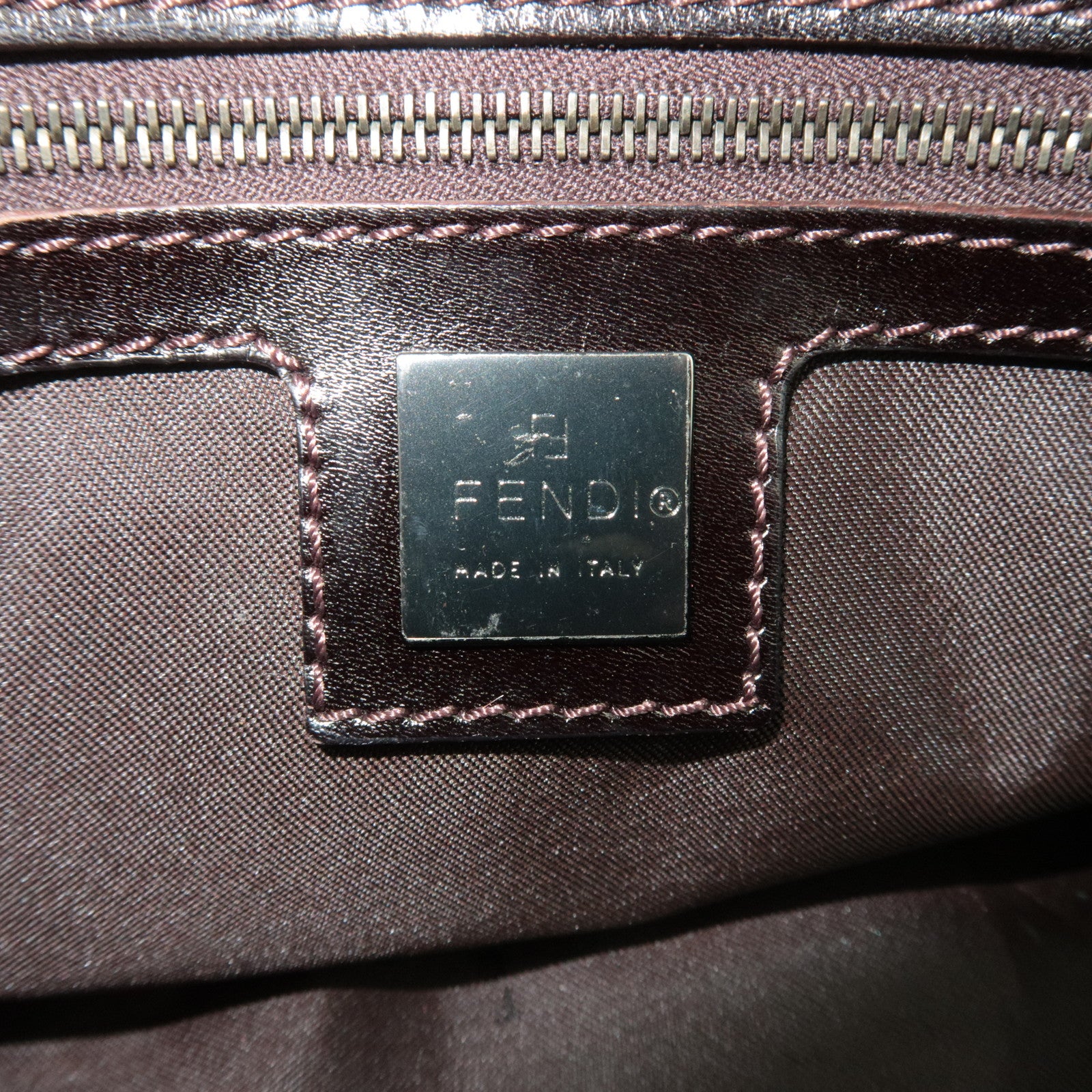 FENDI Geometric Print Calf Hair Shoulder Bag Brown 8BN004