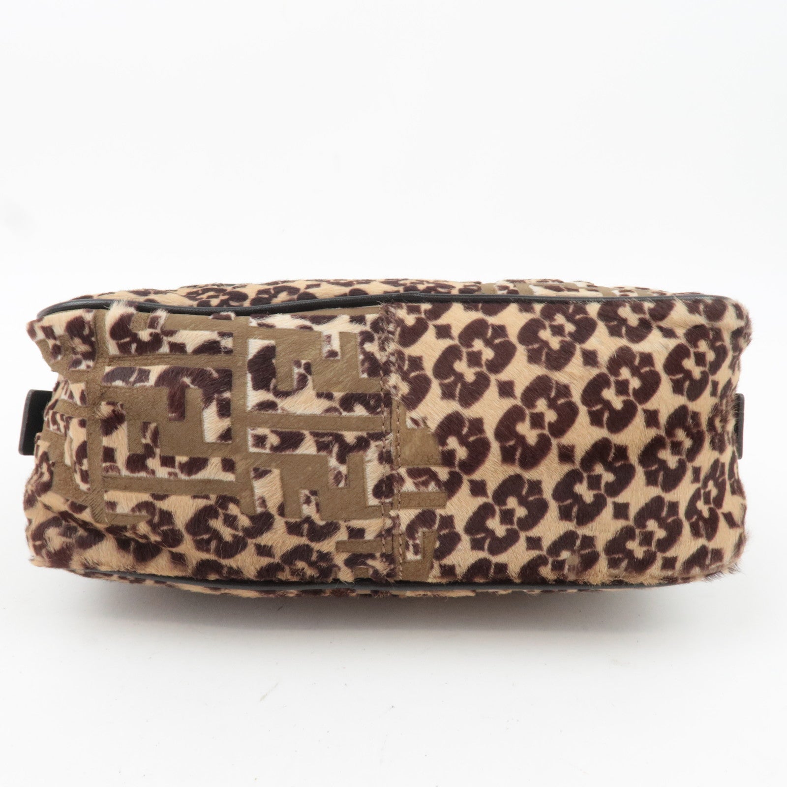 FENDI Geometric Print Calf Hair Shoulder Bag Brown 8BN004