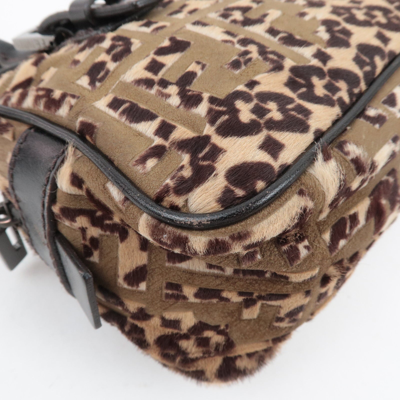 FENDI Geometric Print Calf Hair Shoulder Bag Brown 8BN004