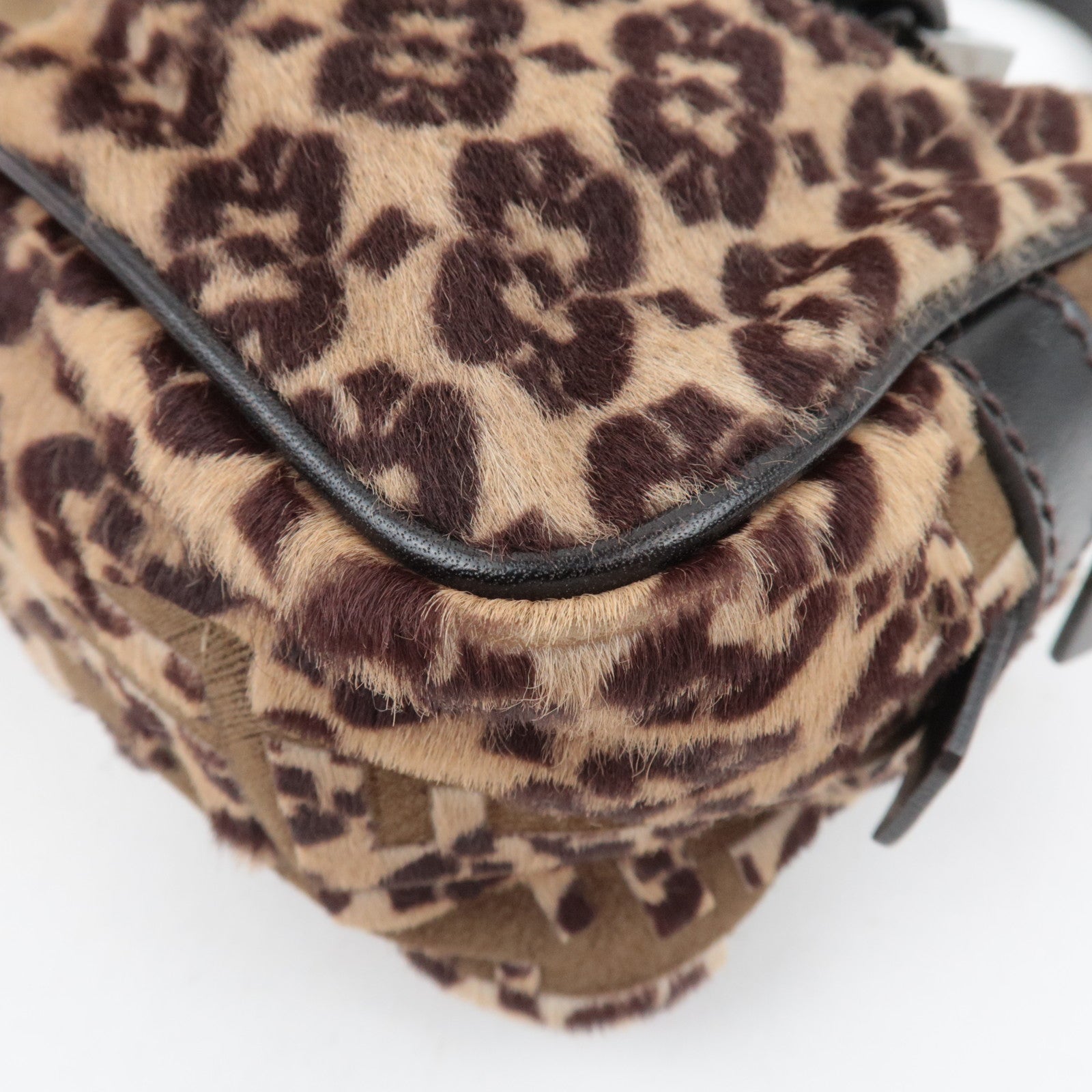 FENDI Geometric Print Calf Hair Shoulder Bag Brown 8BN004