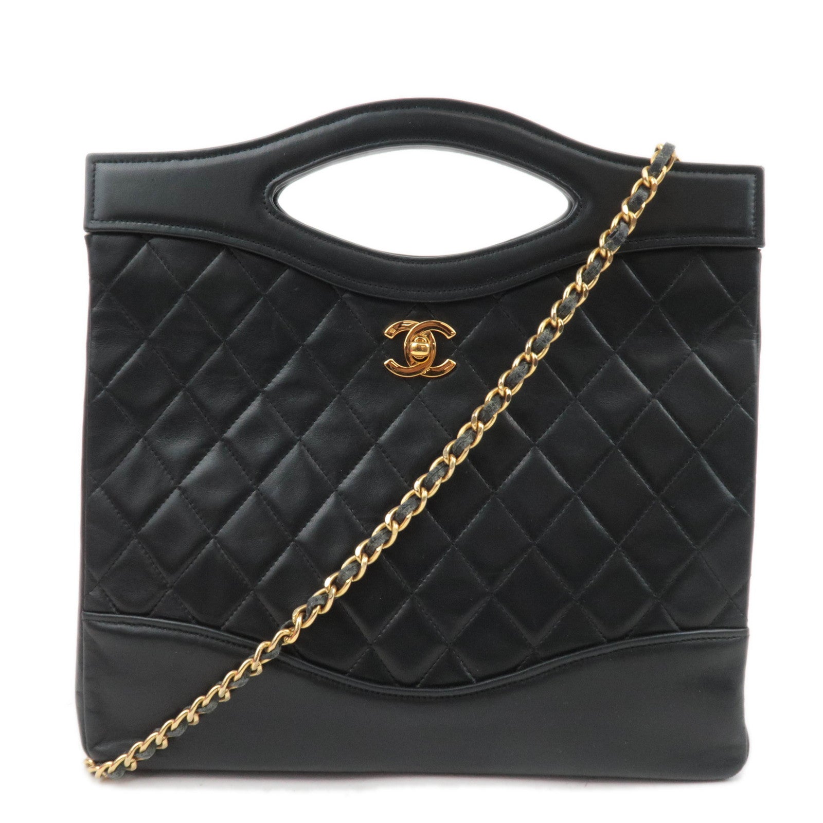 CHANEL Matelasse 2Way Chain Shoulder Bag Lambskin Black Gold HDW89211