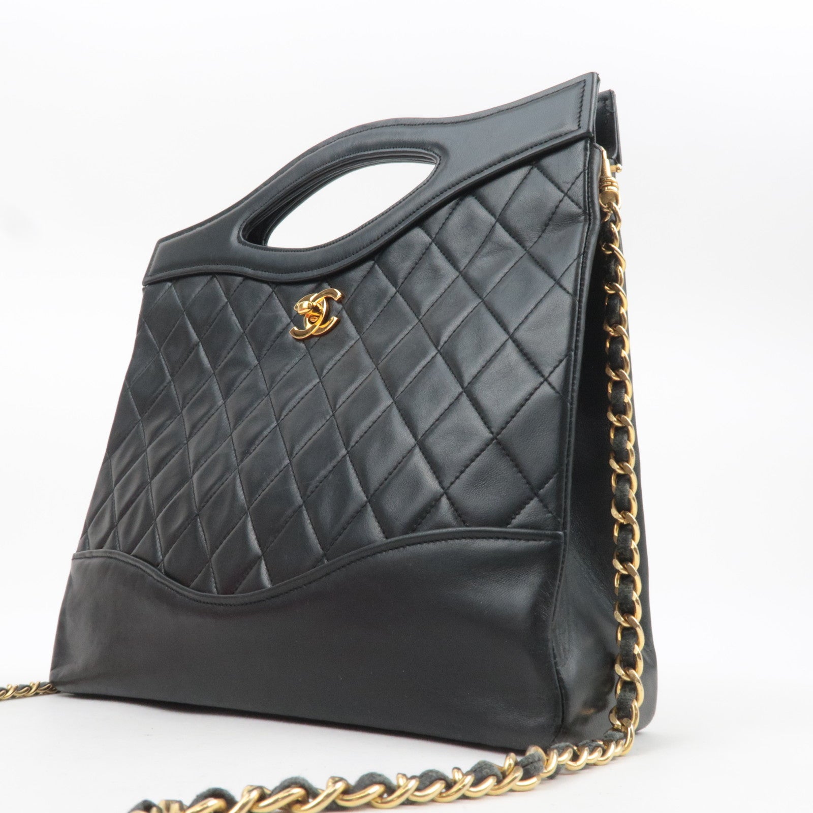CHANEL 31 (Old model) Matelasse 2Way Chain Shoulder Bag Lambskin Black Gold HDW