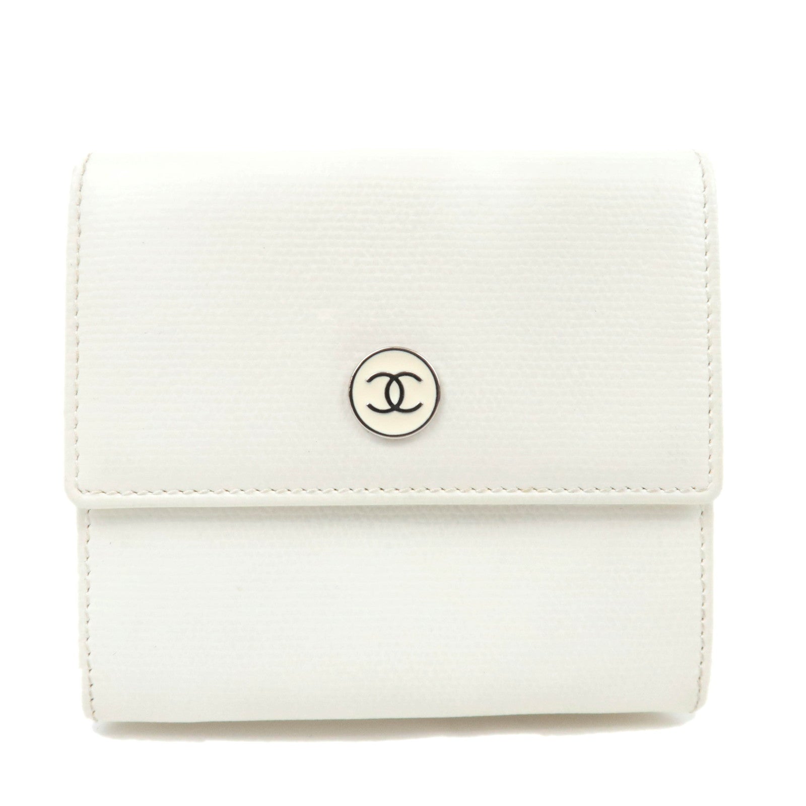 CHANEL Coco Button Leather Wallet White89216