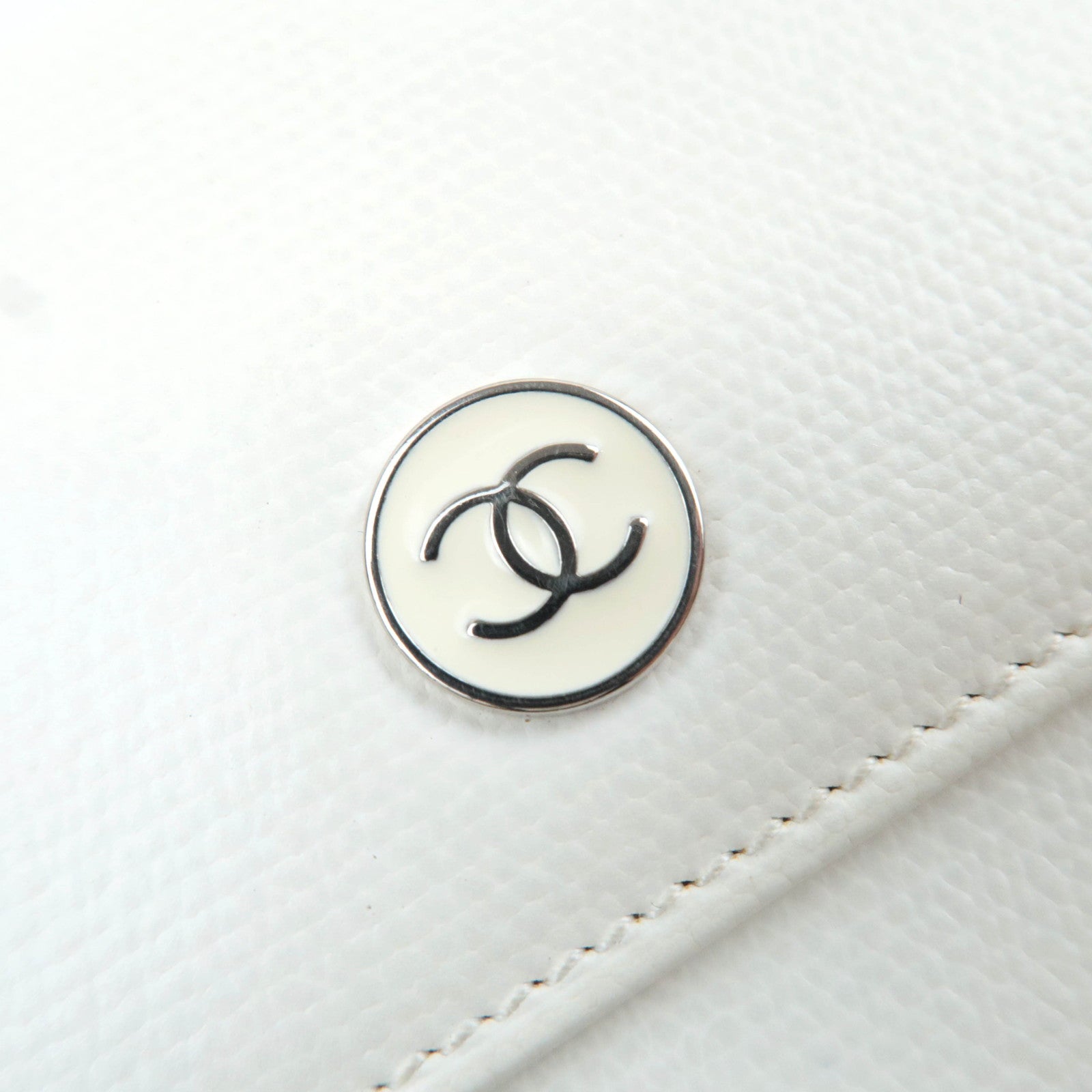 CHANEL Coco Button Leather Wallet White
