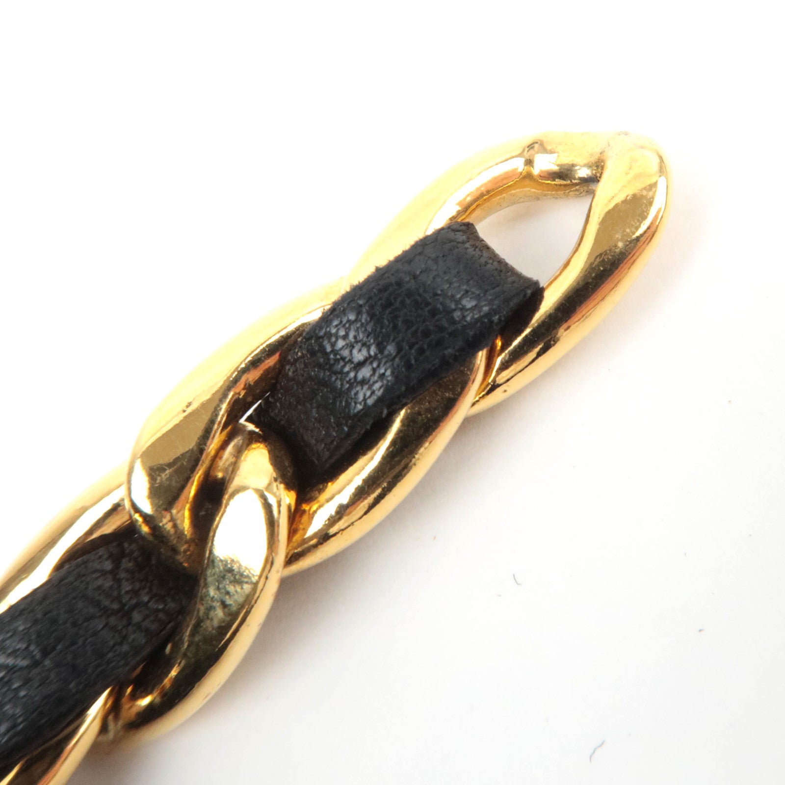 CHANEL Coin Charm Leather Chain Belt Waist Around 80cm Gold Black